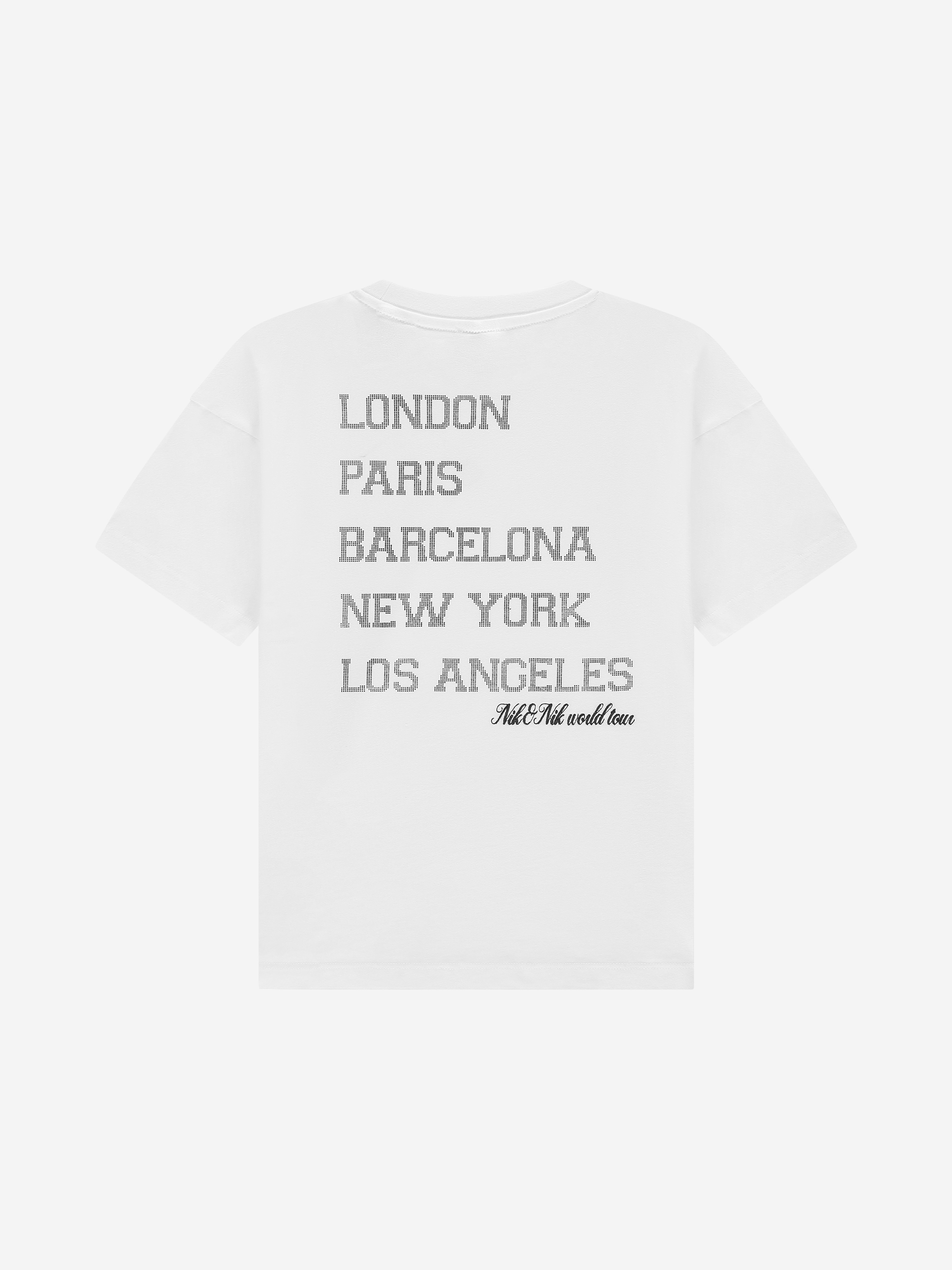 T-shirt with graphic text on the back