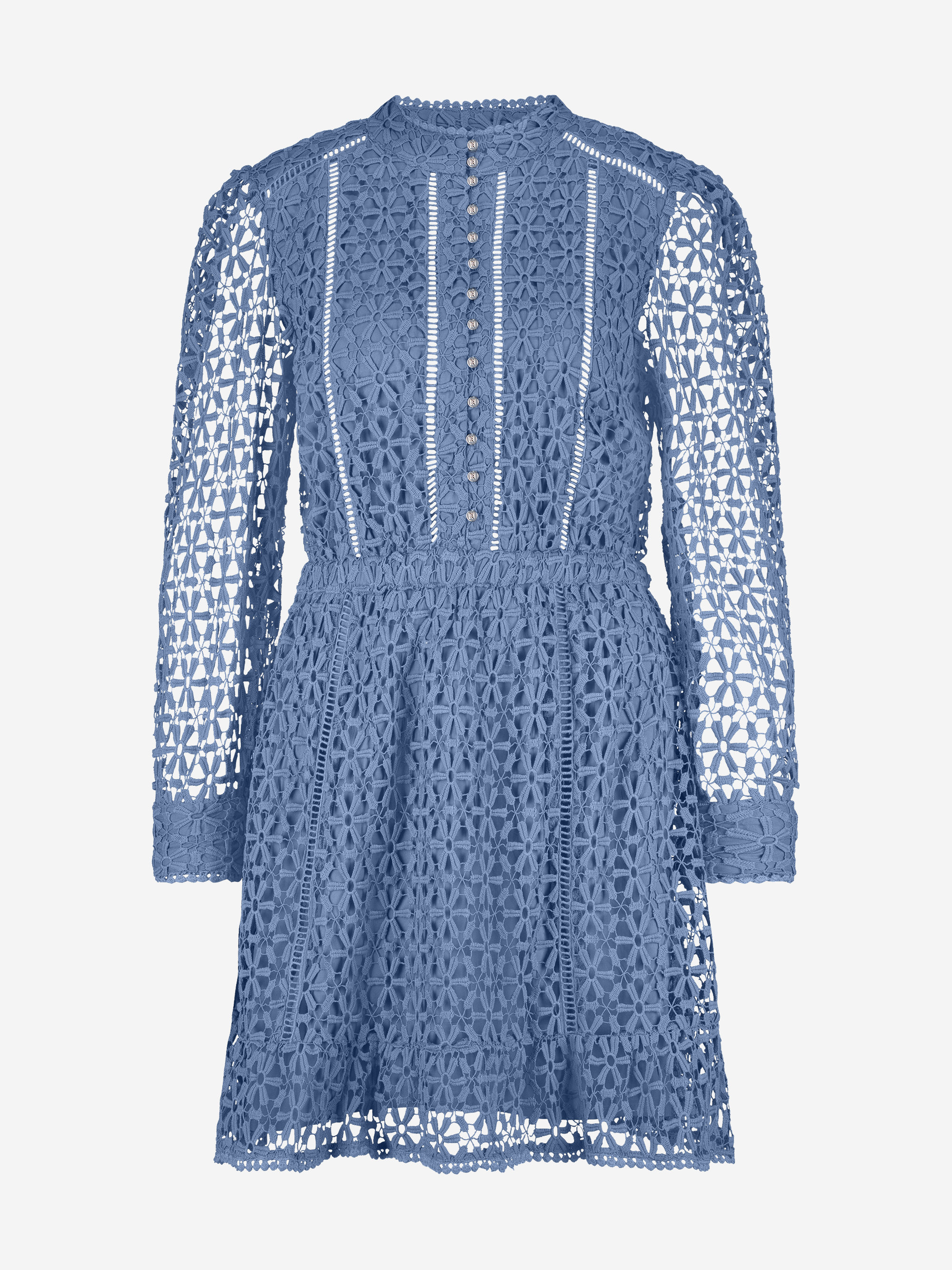 Lace A-line dress with floral pattern and open sleeves