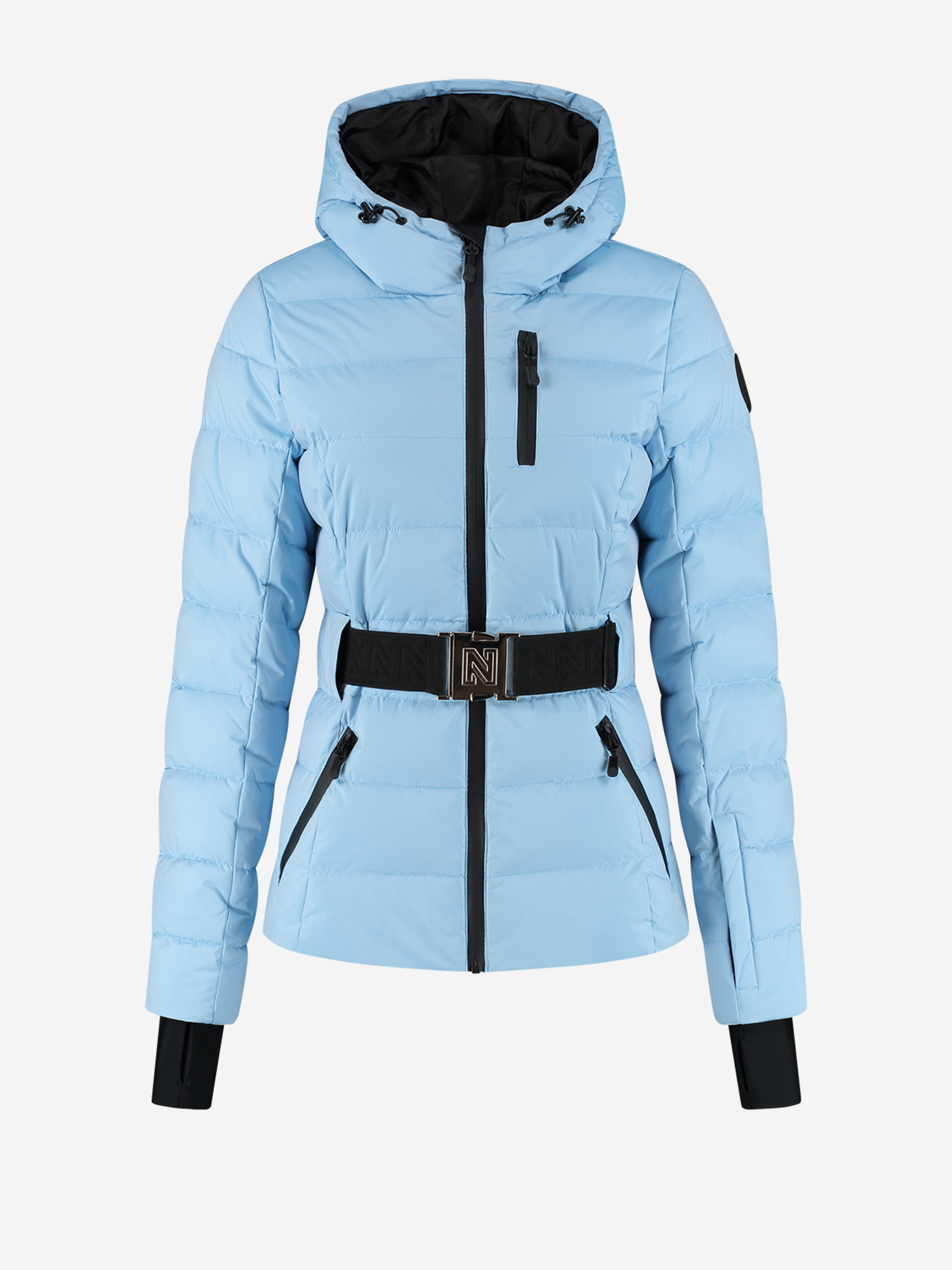 Ski jacket with hood and elastic belt