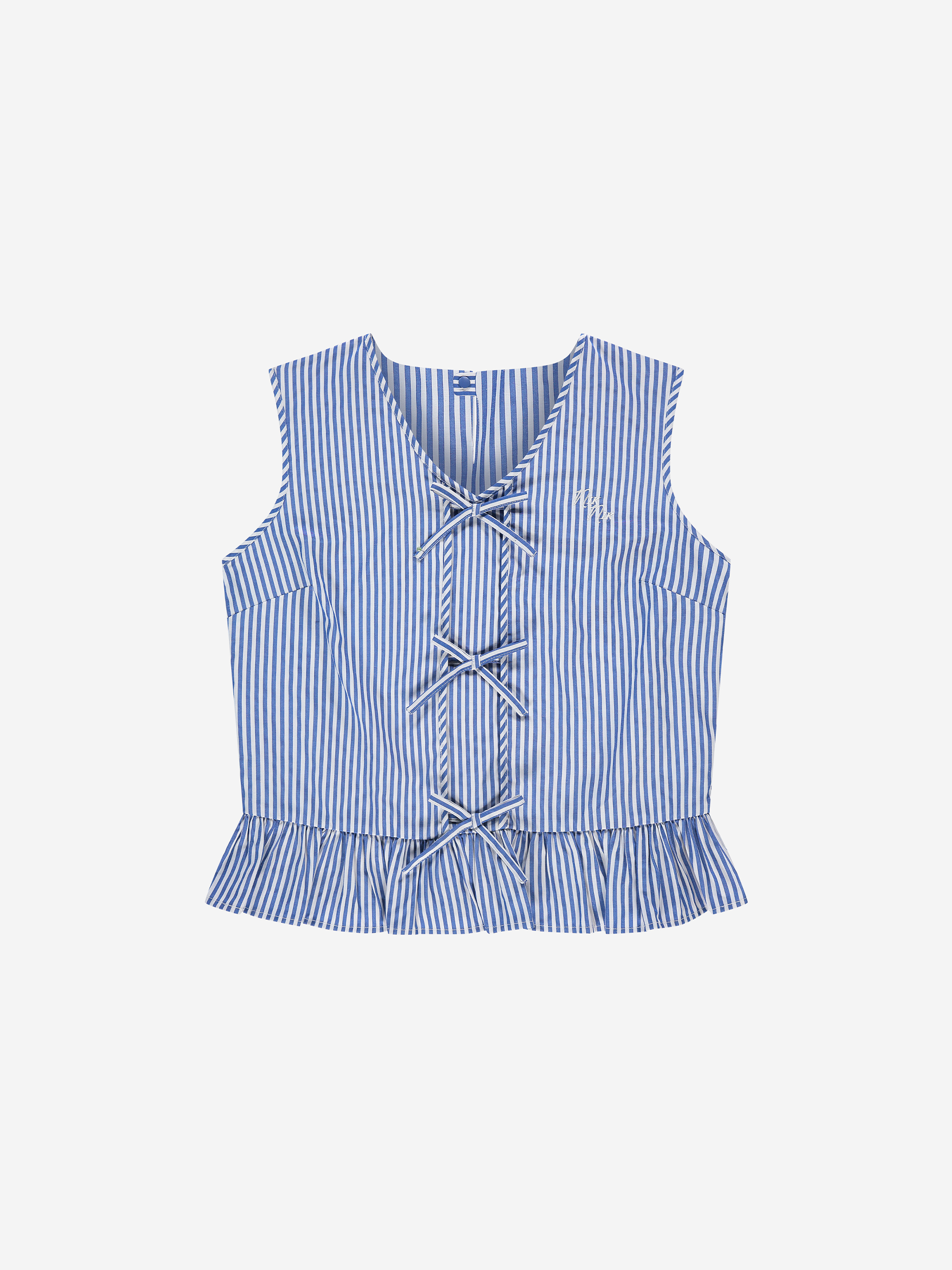 Gestreepte top met ruches en strikdetails