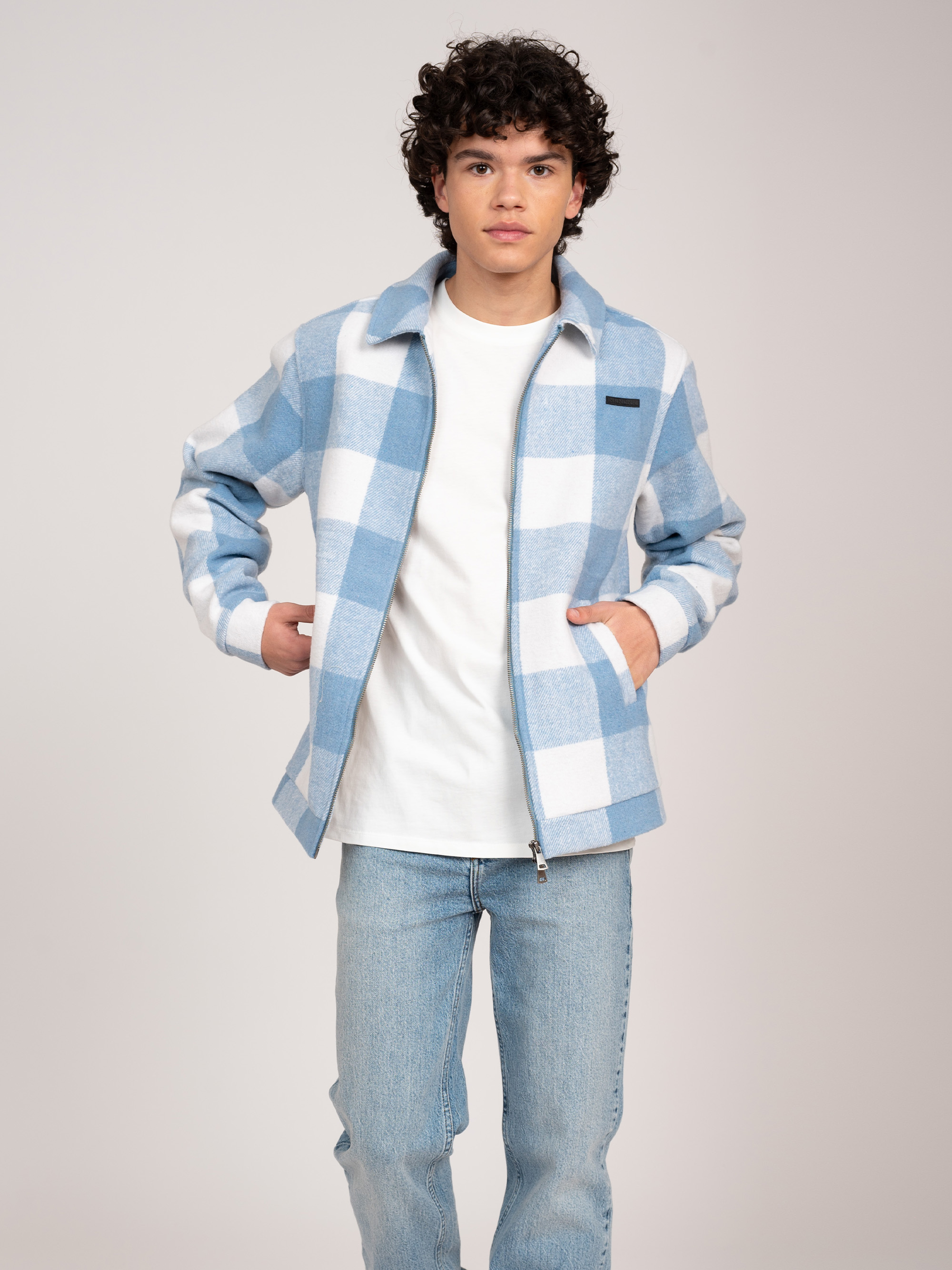 Checkered jacket with logo patch