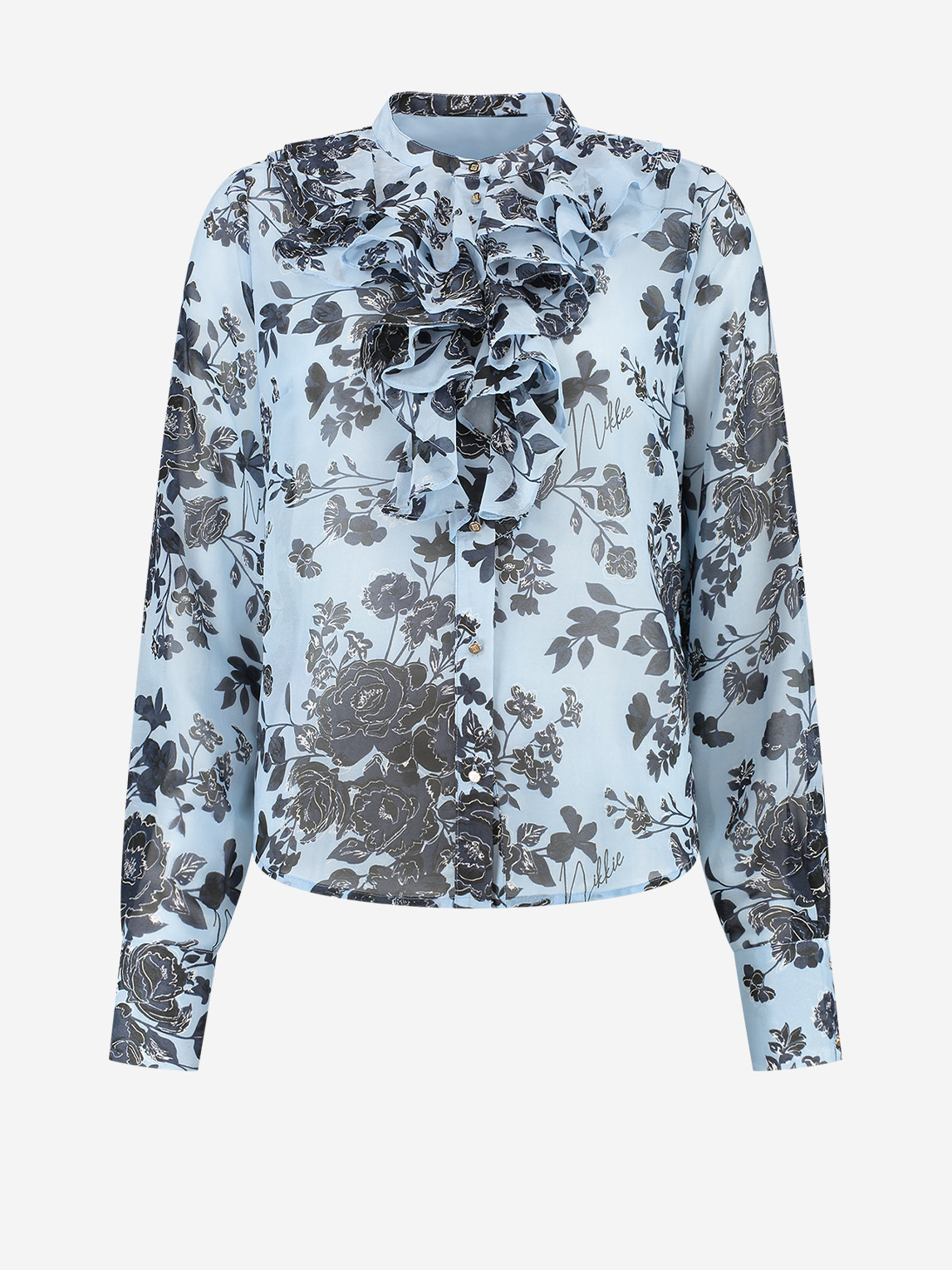 Flower print blouse with ruffles