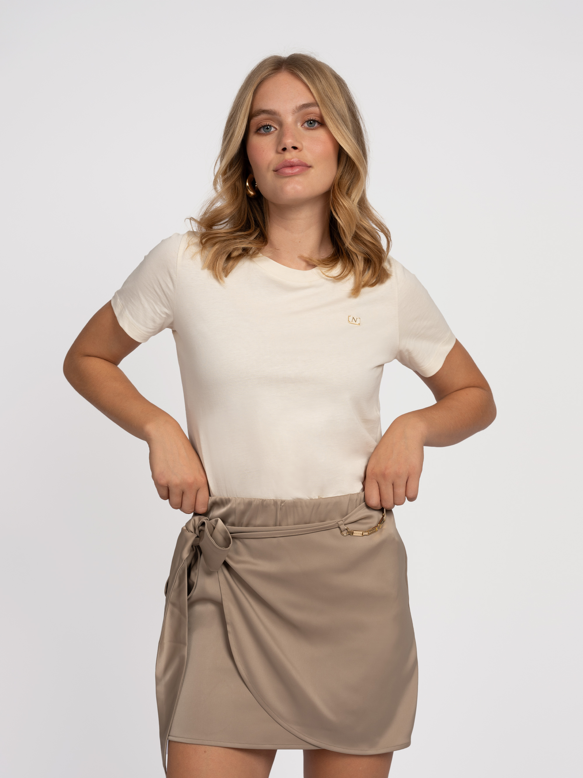 Satin wrap skirt with chain detail