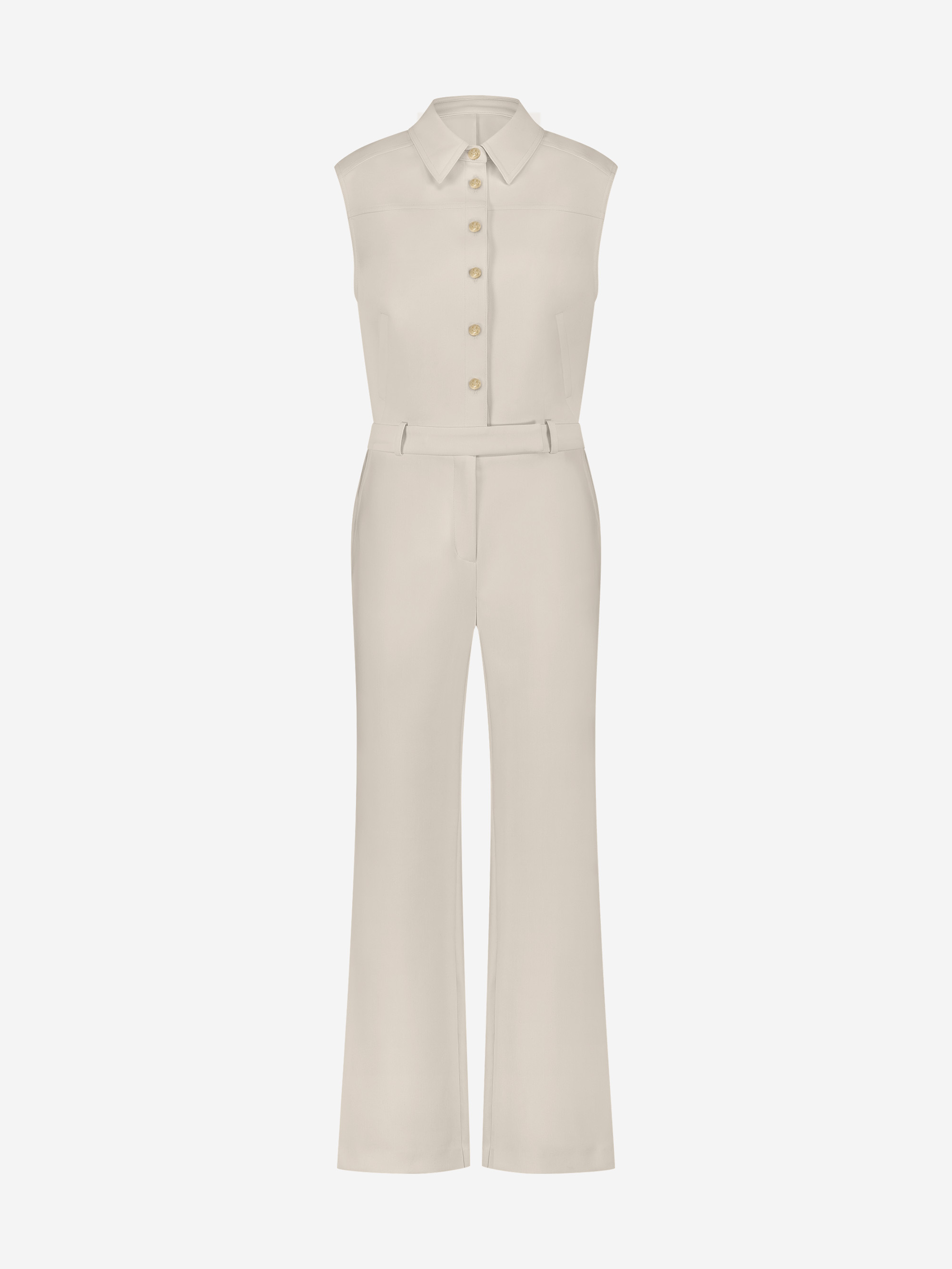 Fitted jumpsuit with row of FH buttons and wide legs