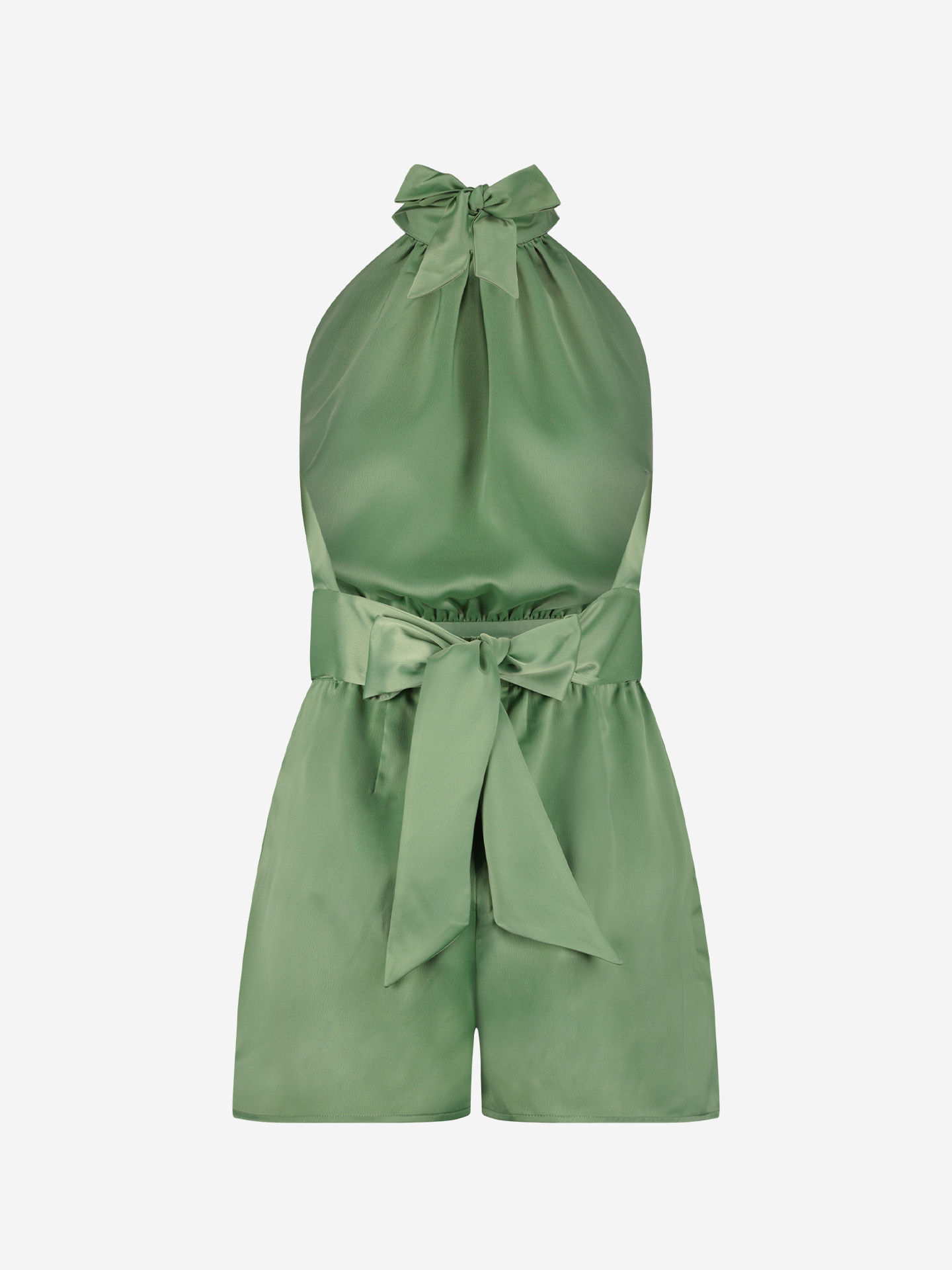 Satijnen playsuit met strikdetail