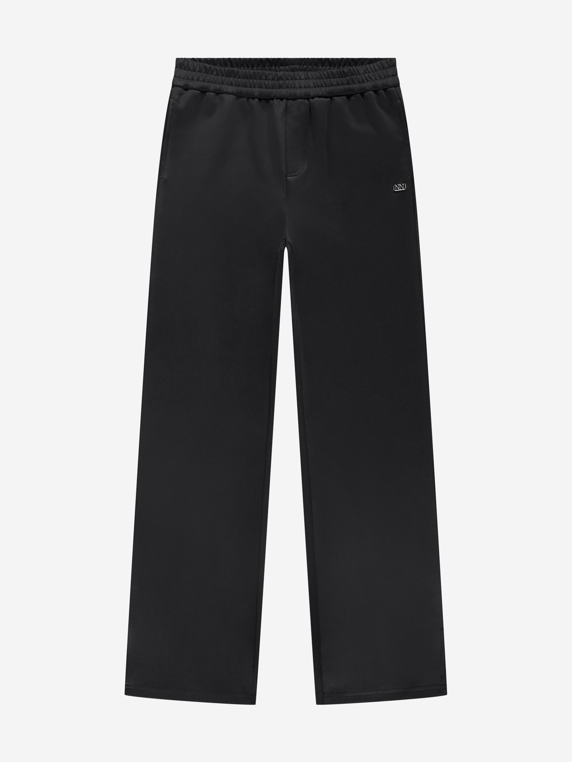 Trousers with elastic waistband and split