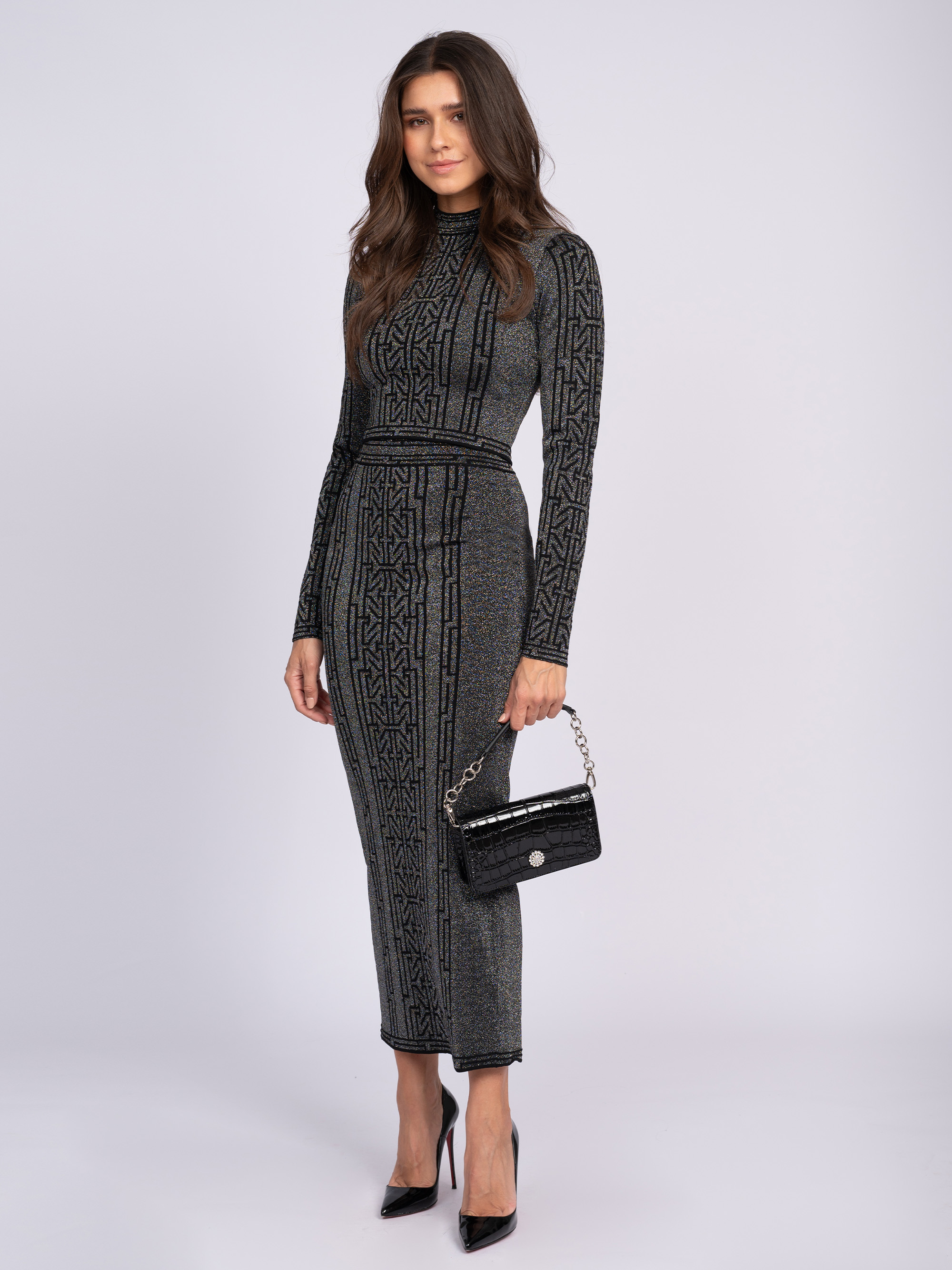 Long glitter skirt with logo pattern