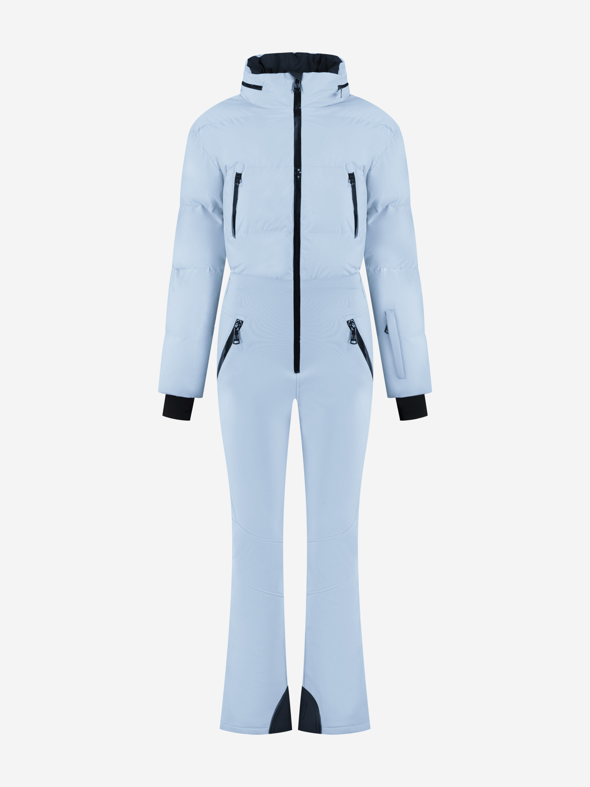 Ski jumpsuit with waterproof protection and adjustable details