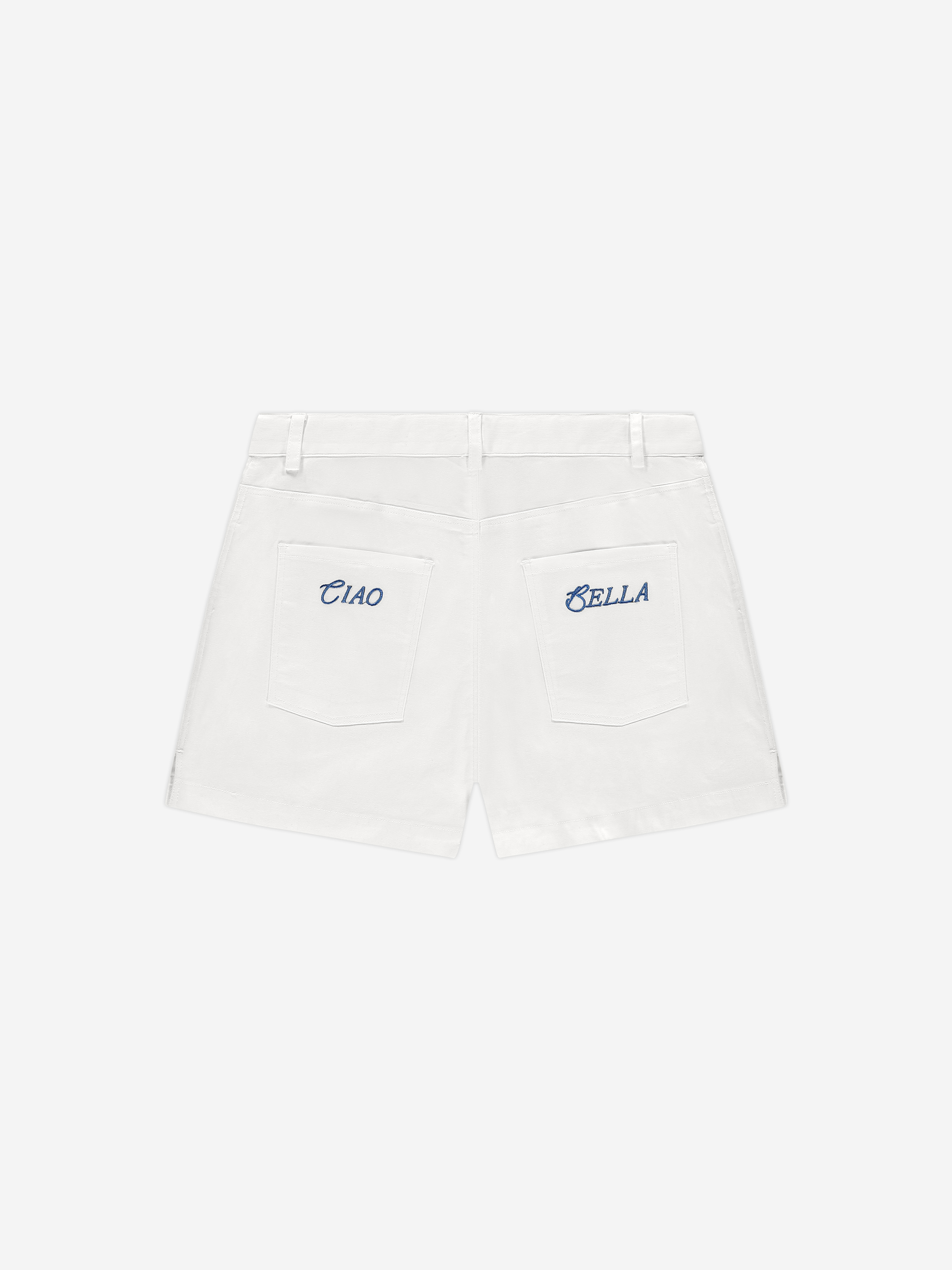 Denim short met tektsopdruk