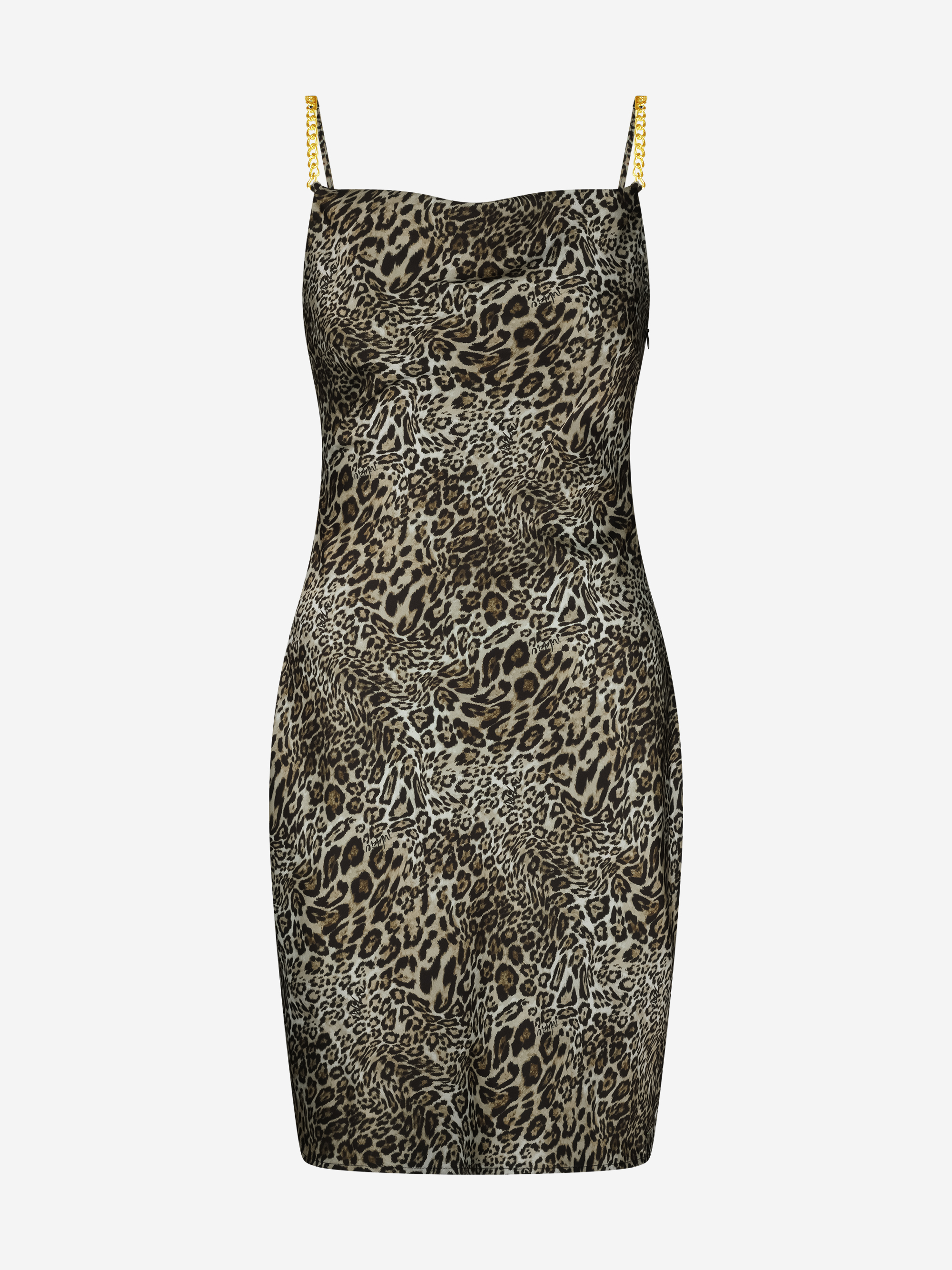 Satijnlook jurk met luipaardprint en watervalhals