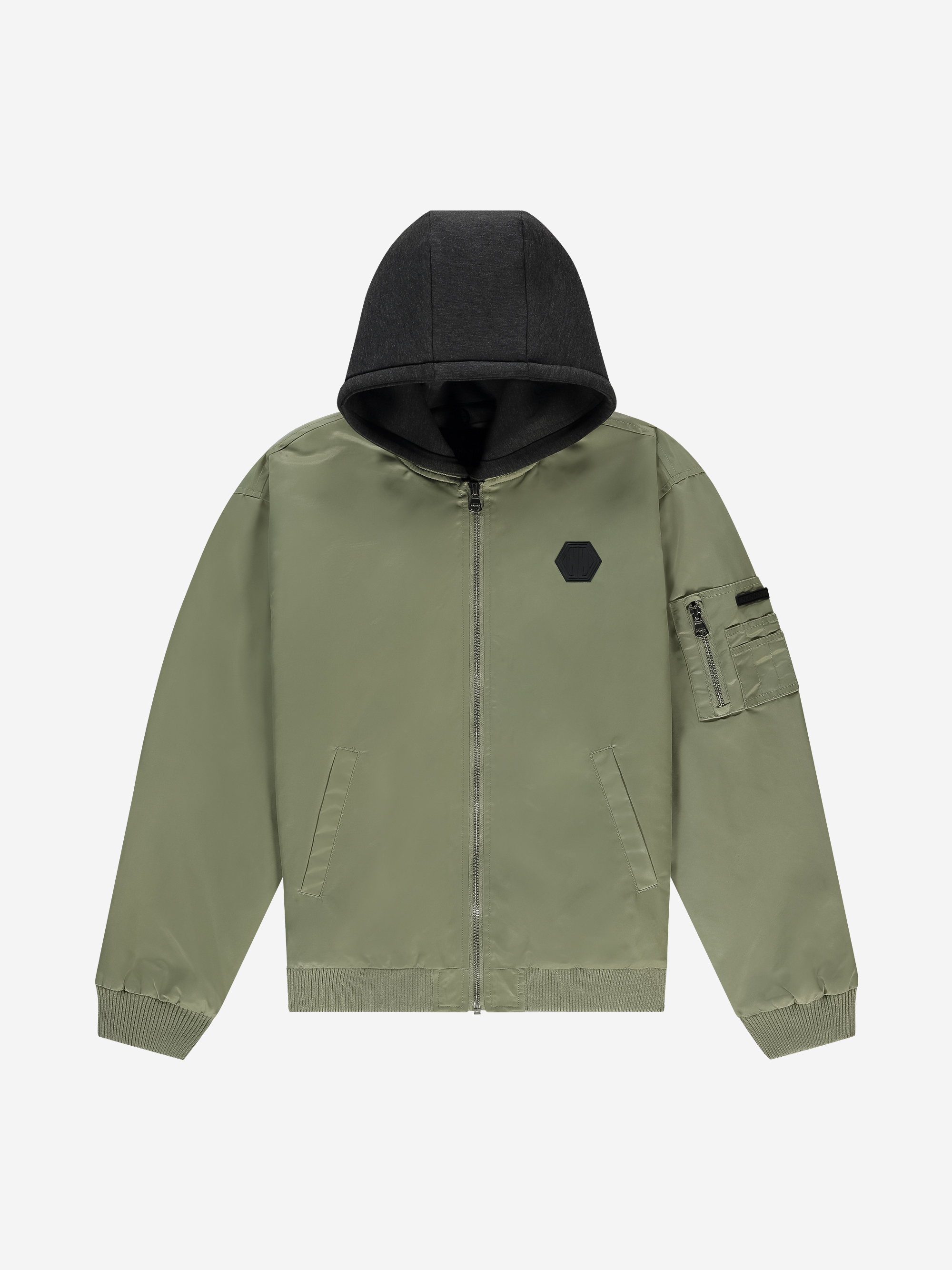 Bomberjack met capuchon en logo patch