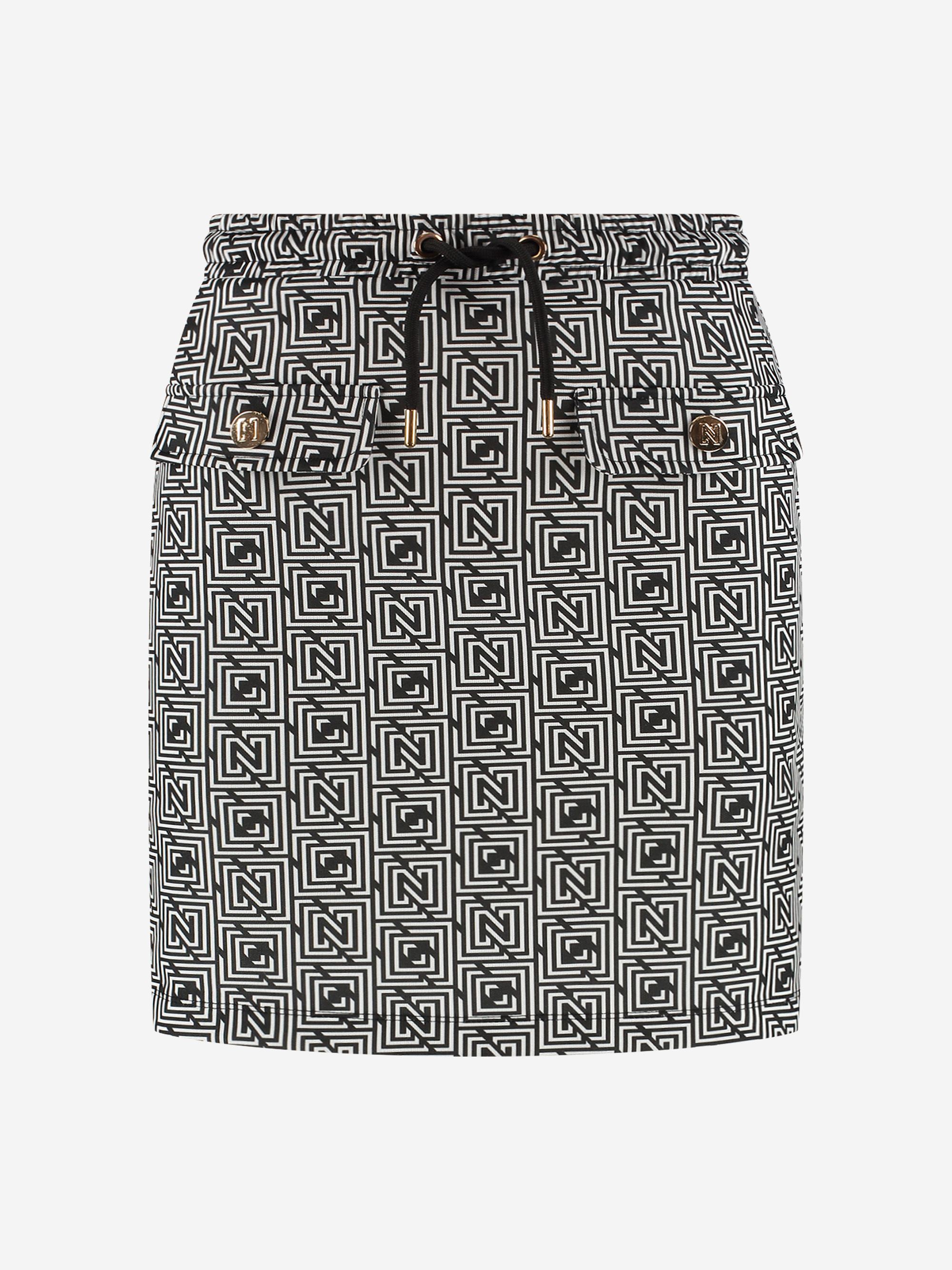 Short skirt with logo pattern and drawstring