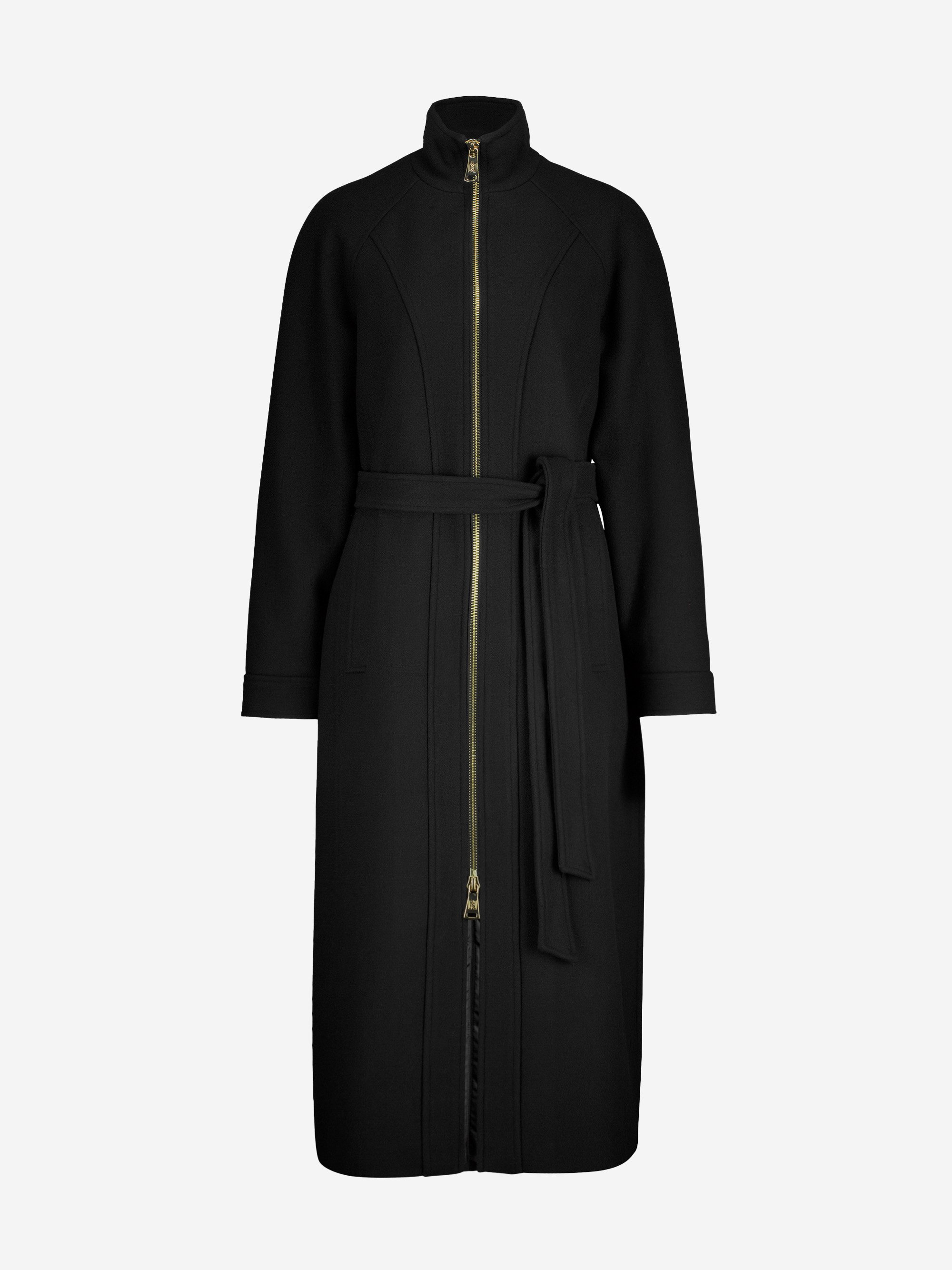 Long wool mix coat with a belt and high collar