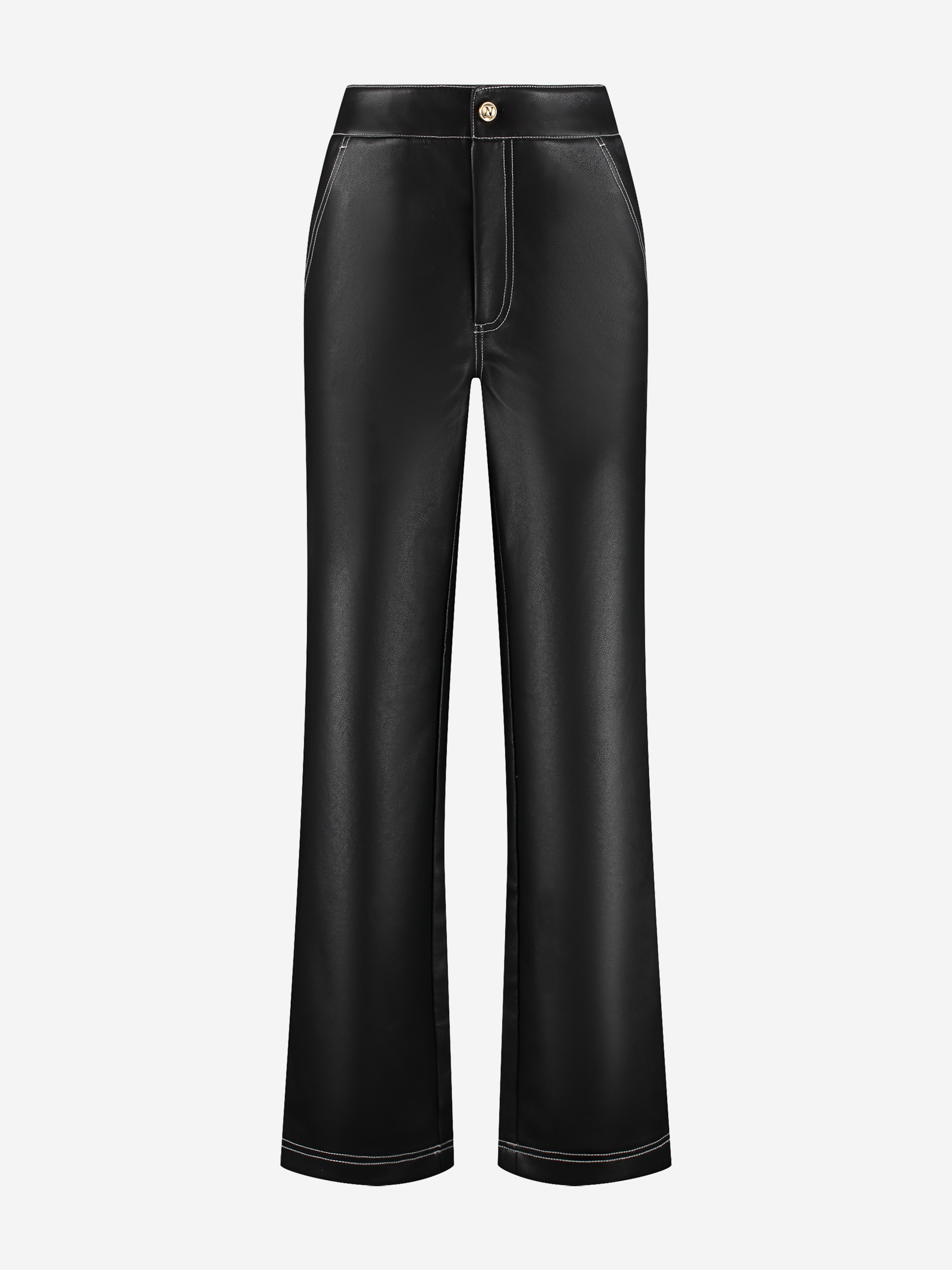 Pants made of faux leather with white stitching