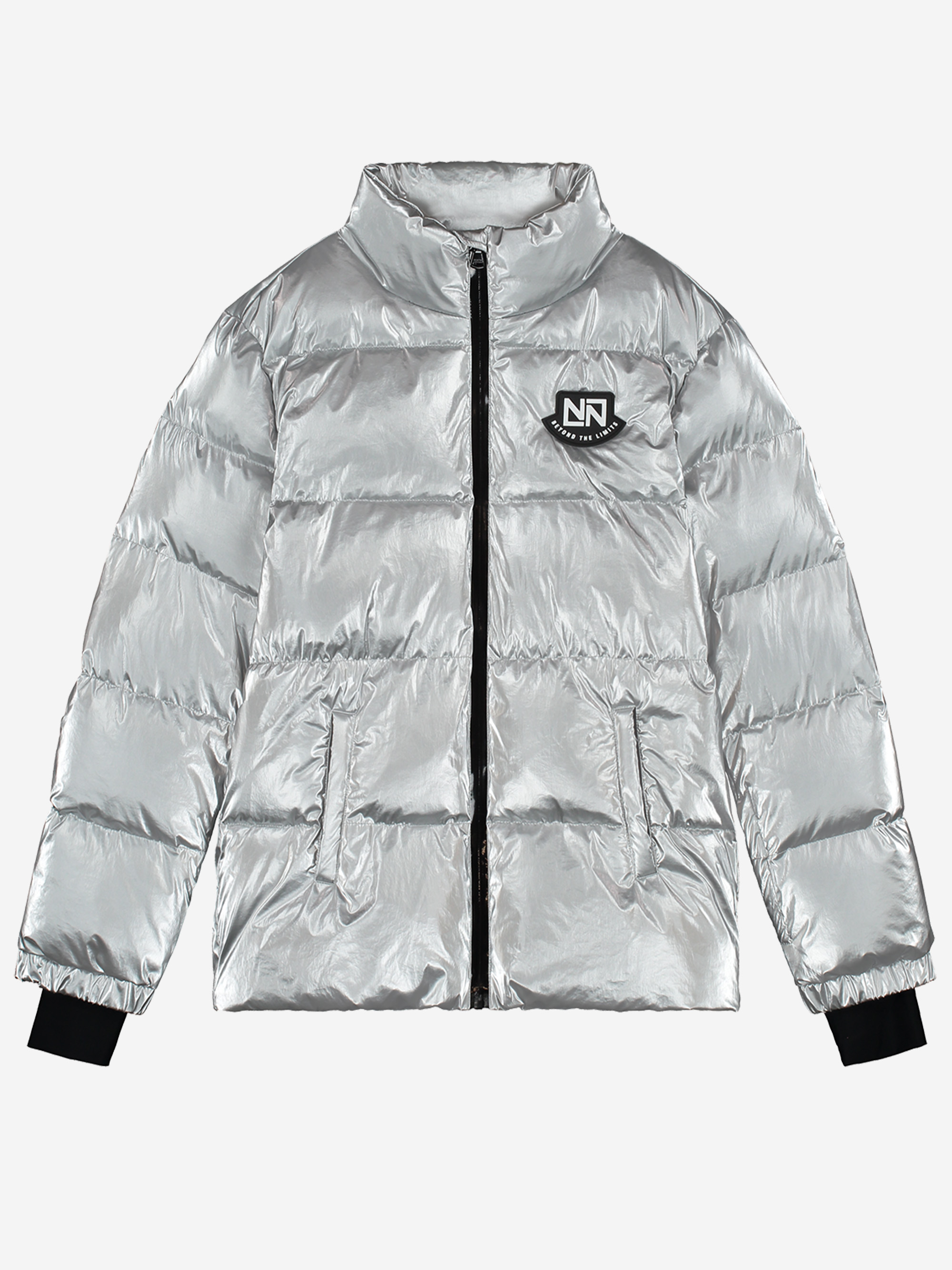 Ski jacket with metallic look and high collar