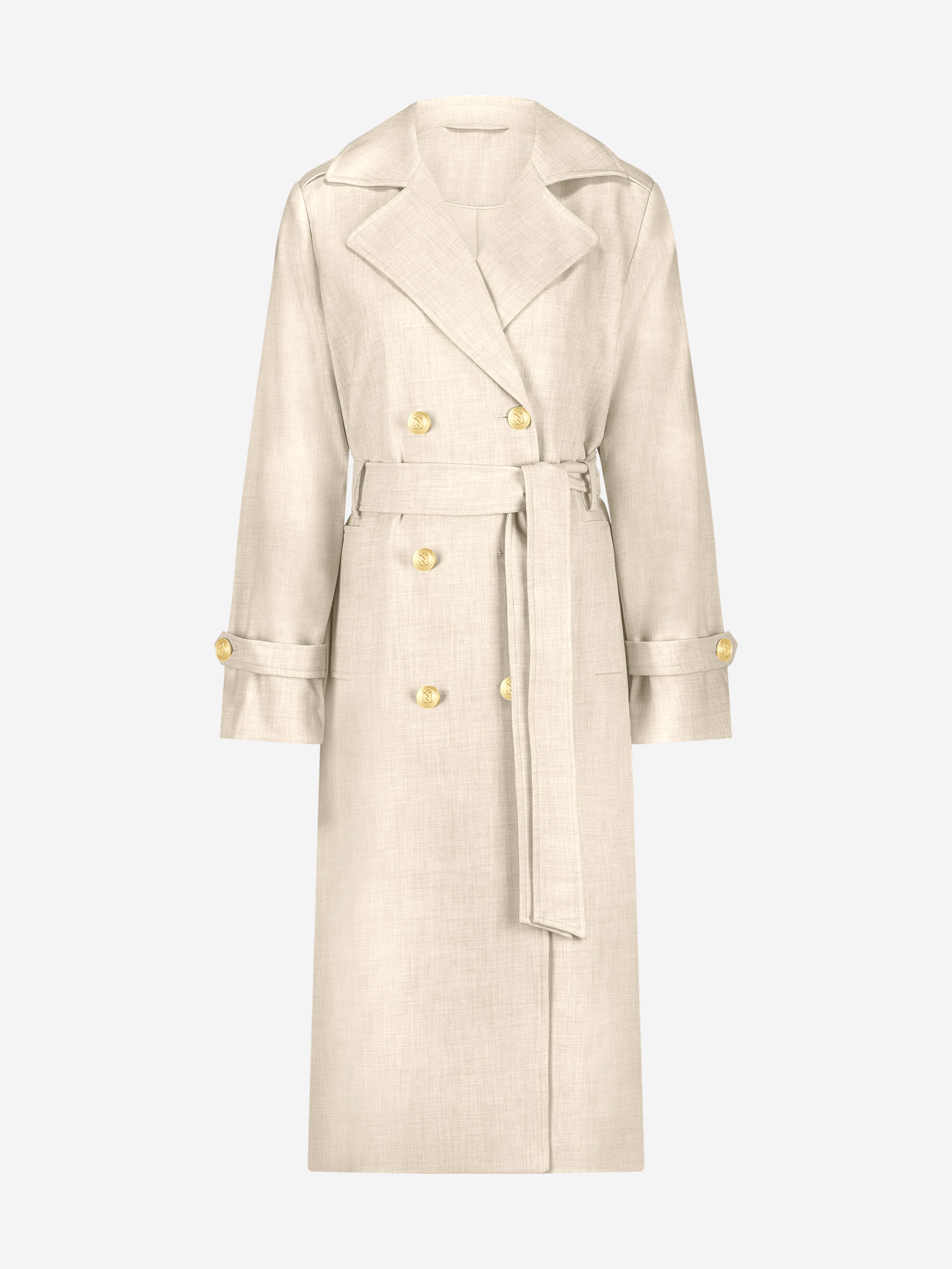 Long trenchcoat with melange pattern and belt