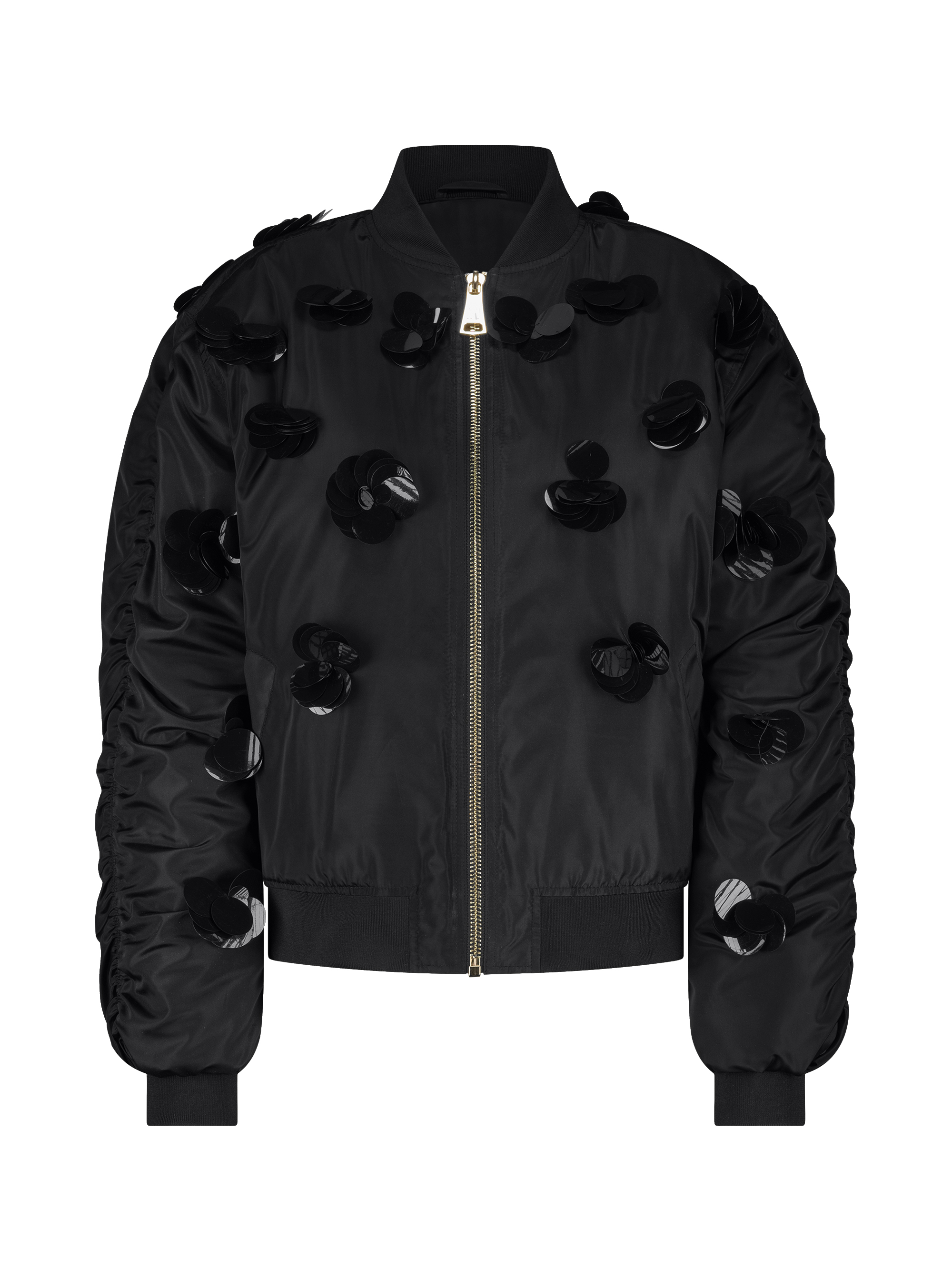 Oversized bomber jacket with sequins and pleated sleeves