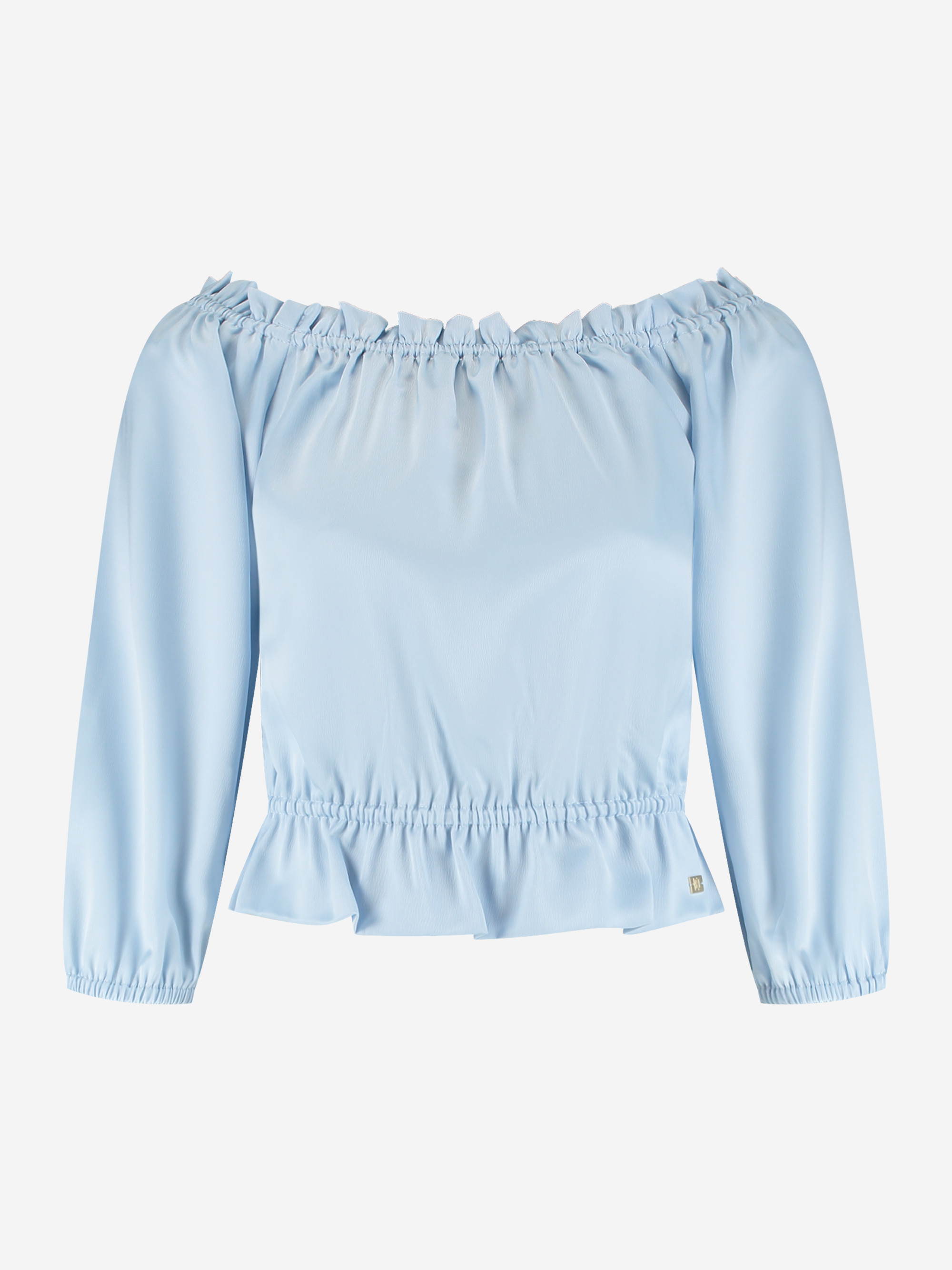 Satin off shoulder top with ruffles