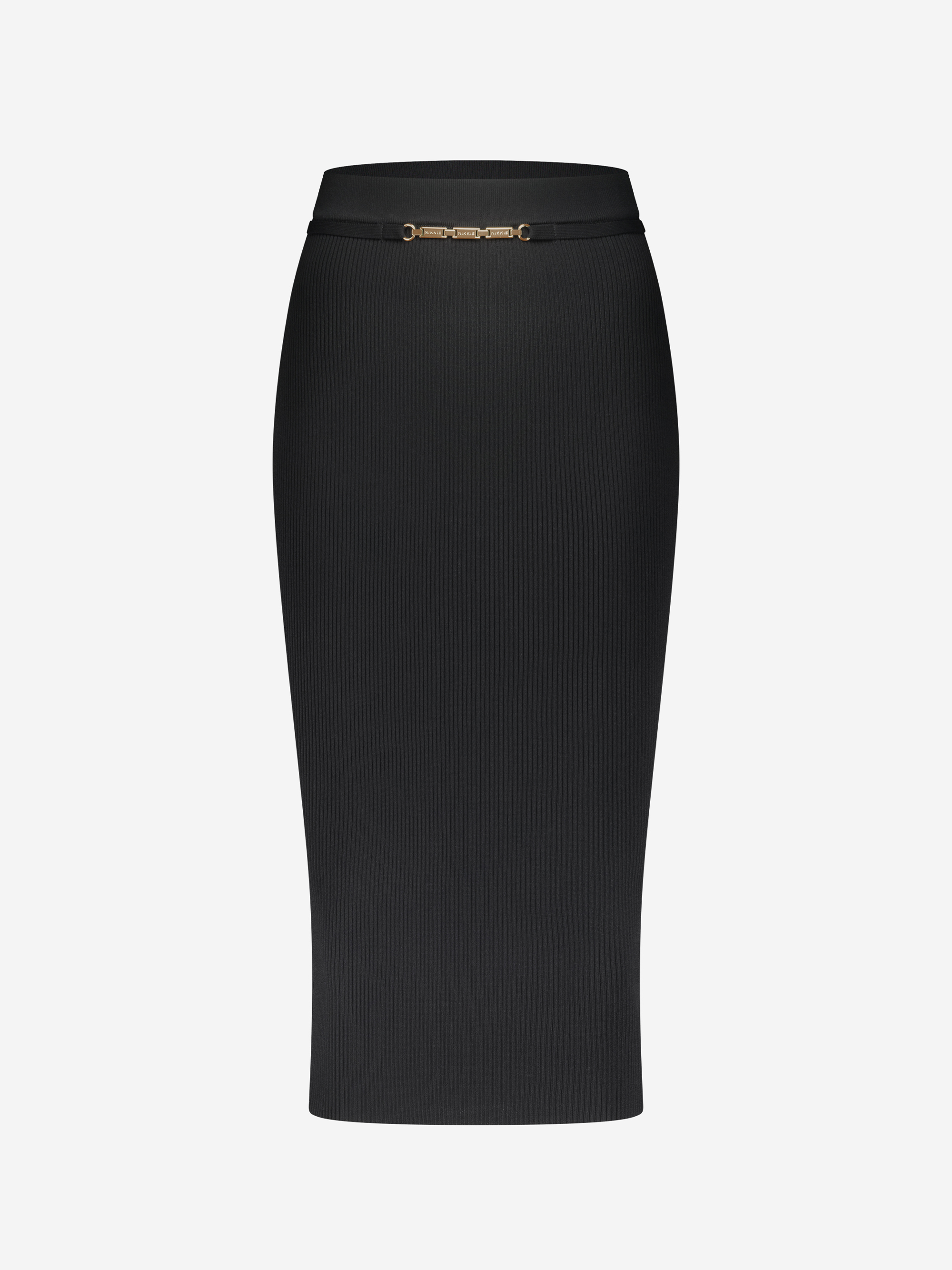 Ribbed midi skirt with chain detail