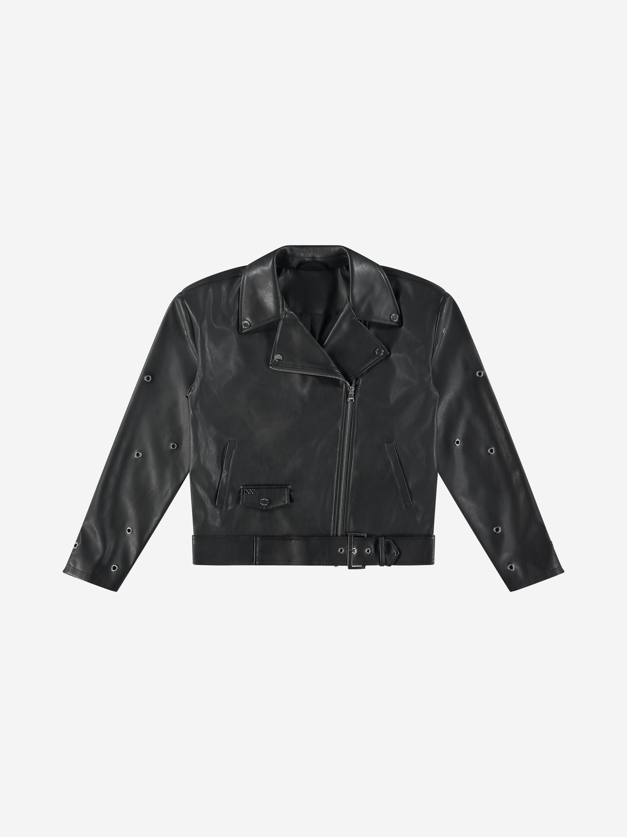 Oversized jacket in faux leather with decorative rings