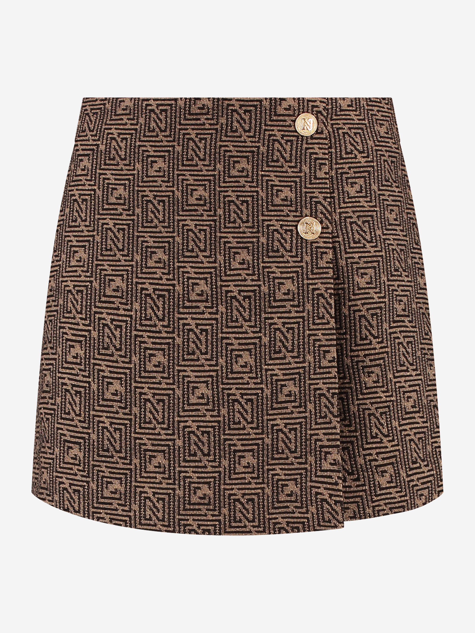 Skort with logo pattern and decorative buttons