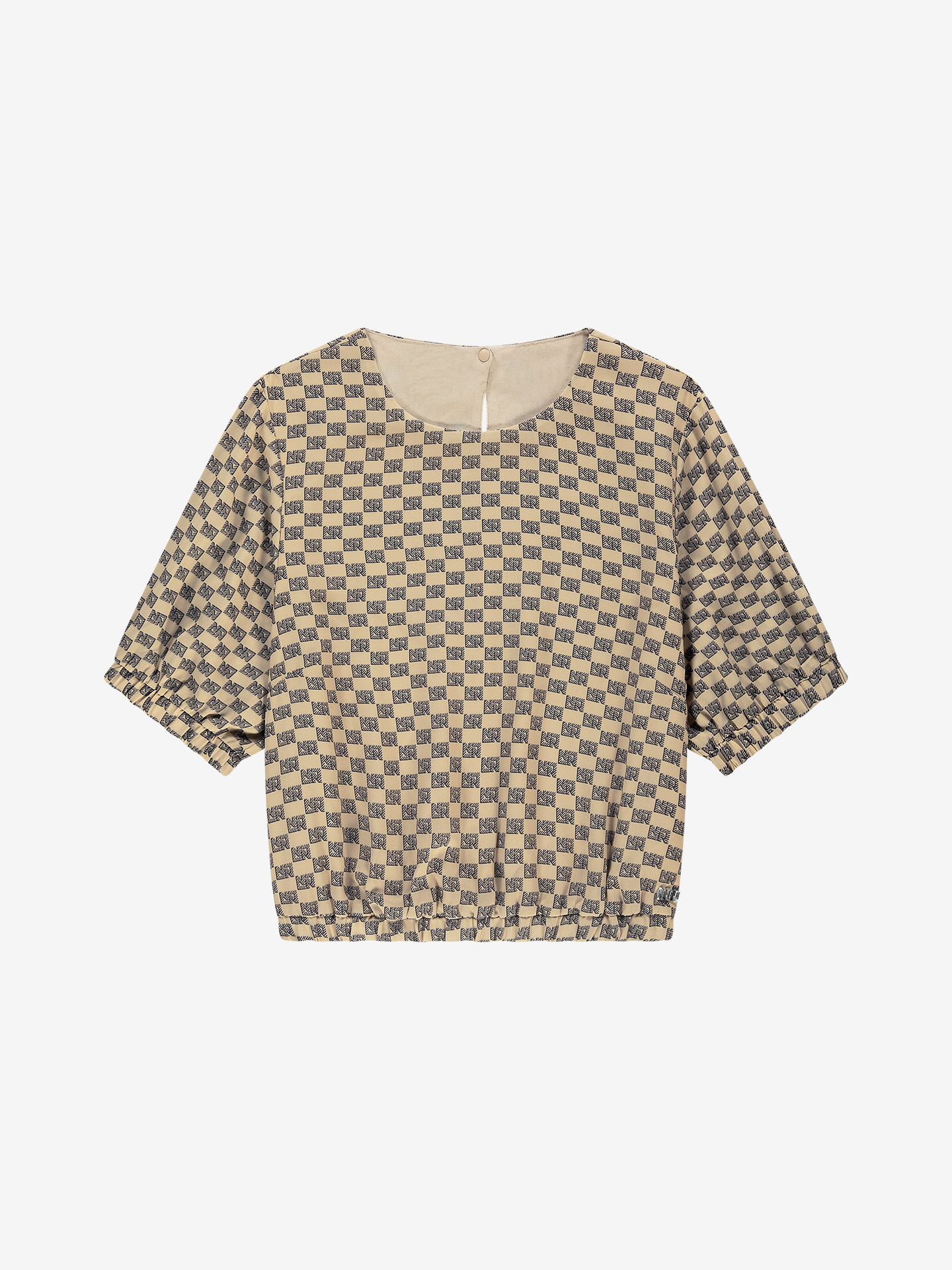 Top with logo pattern and puff sleeves