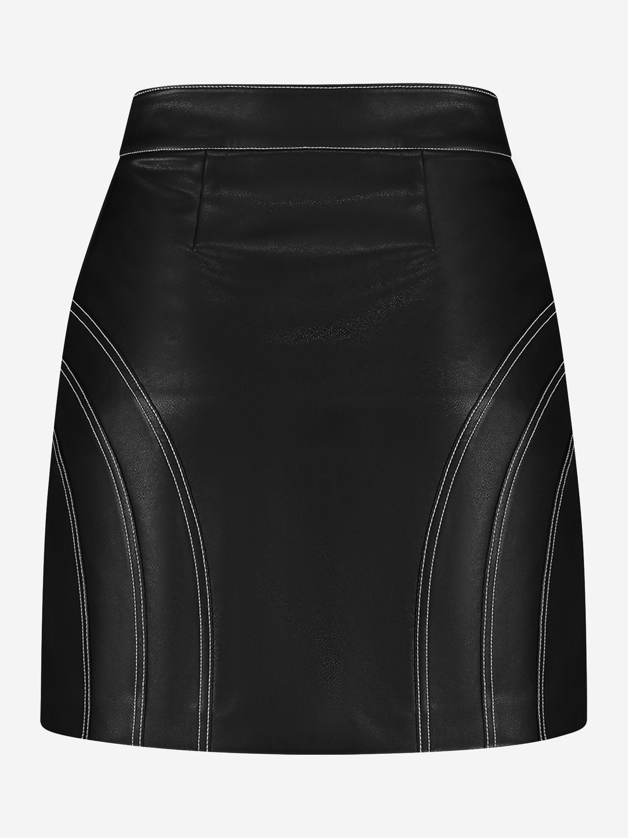 Short skirt made of faux leather with white stitching