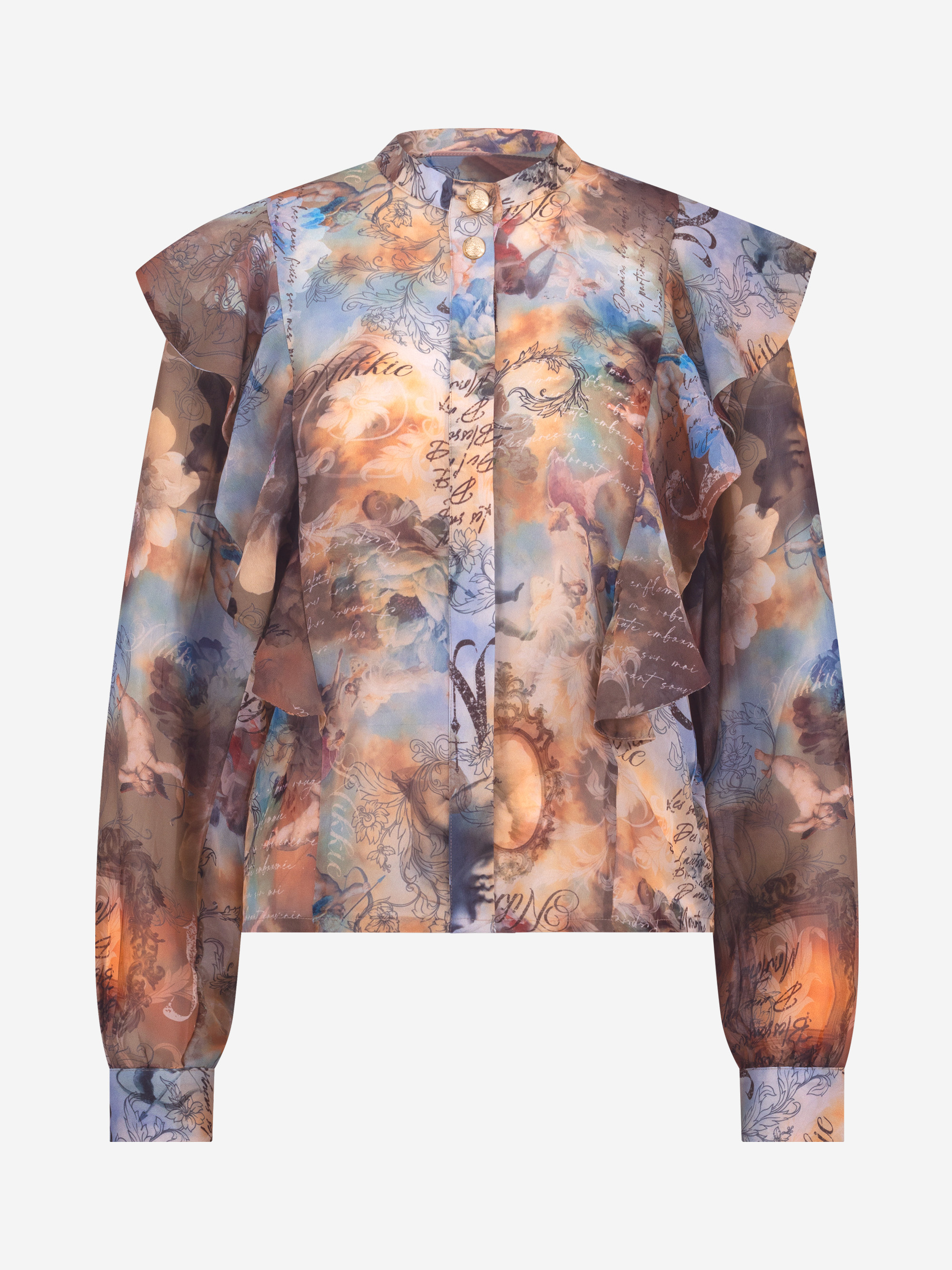 Blouse with graphic print and ruffles