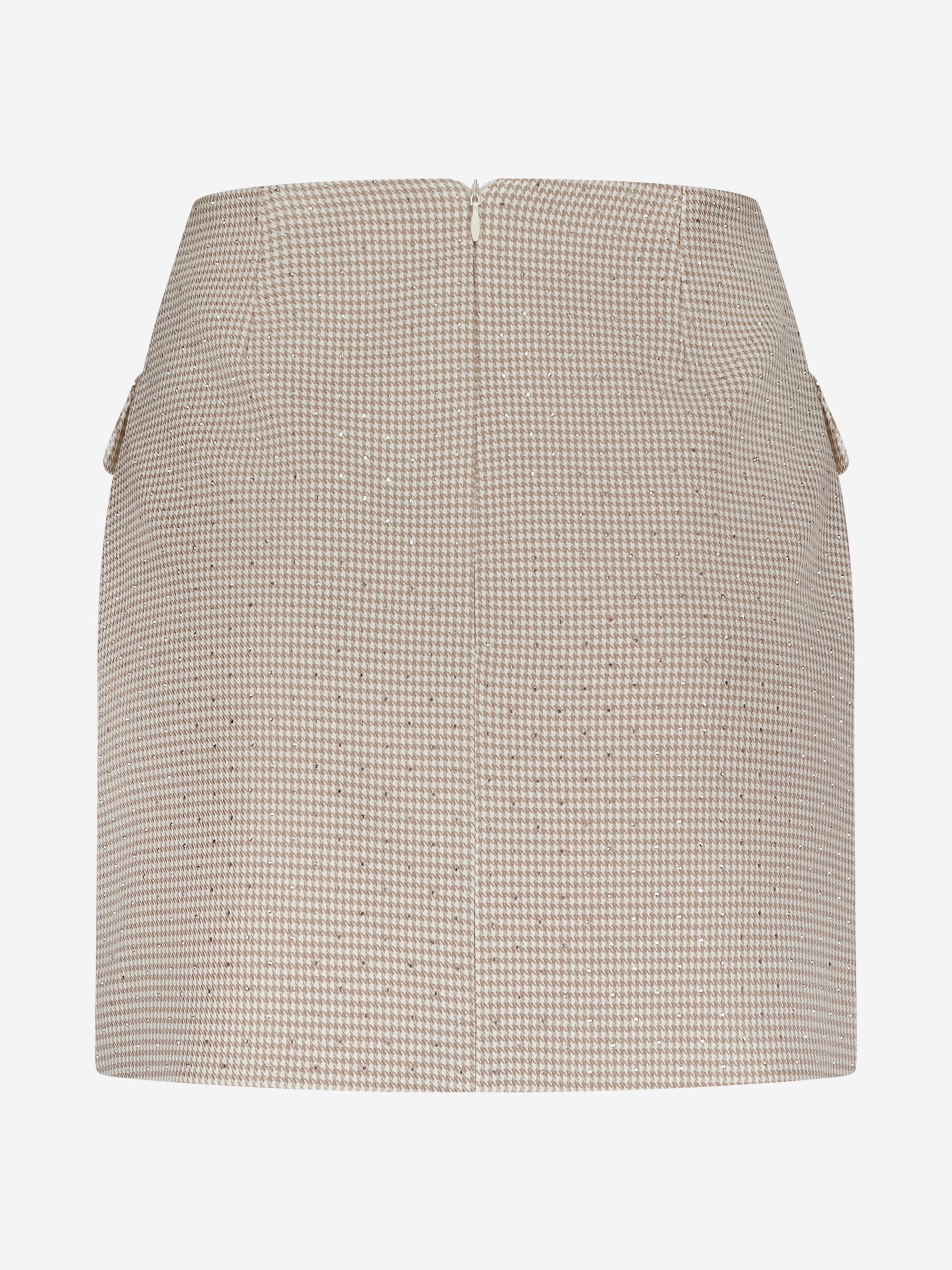 Short skirt with pied-de-poule pattern and rhinestones