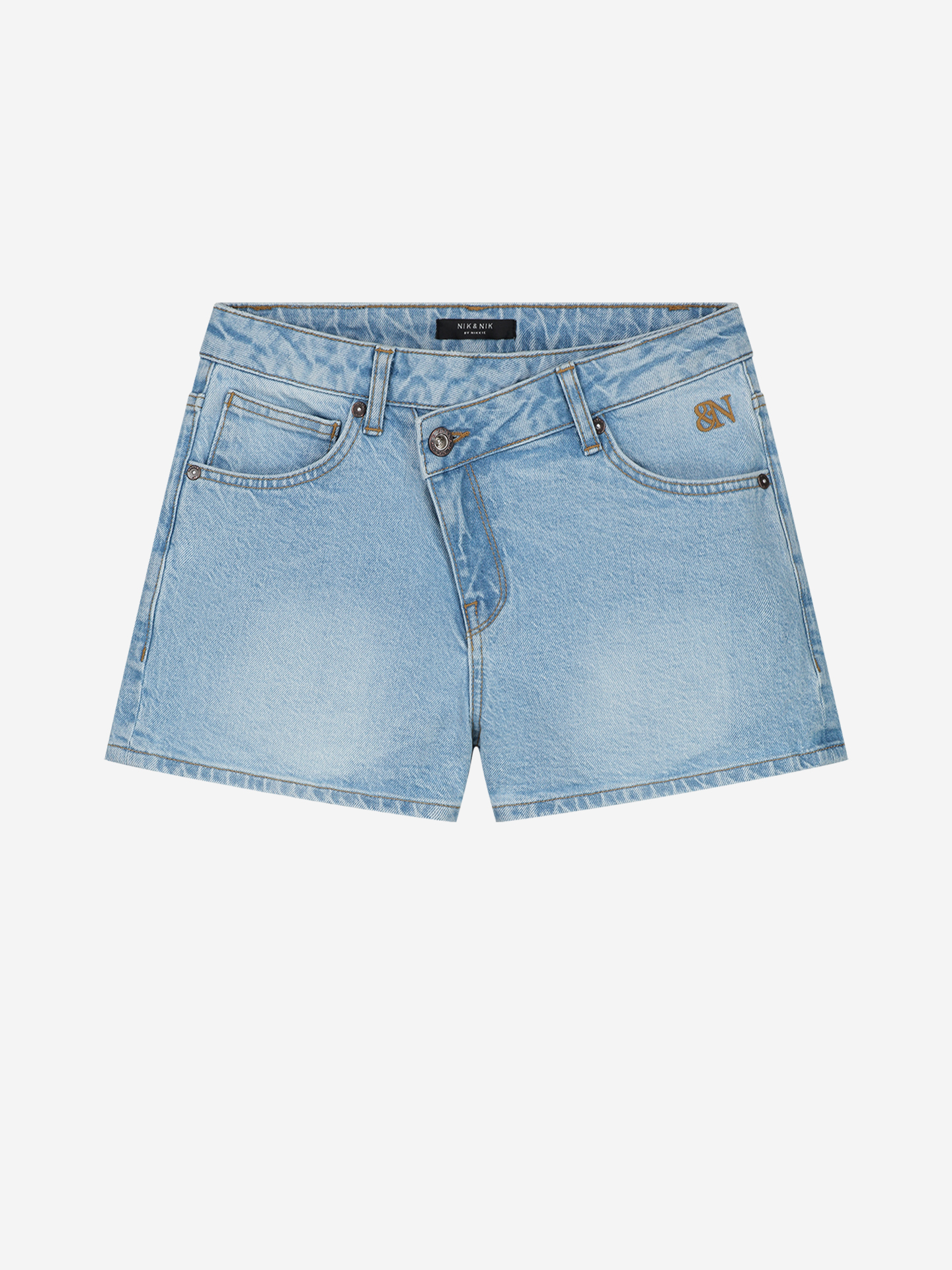 Denim short with cross over button