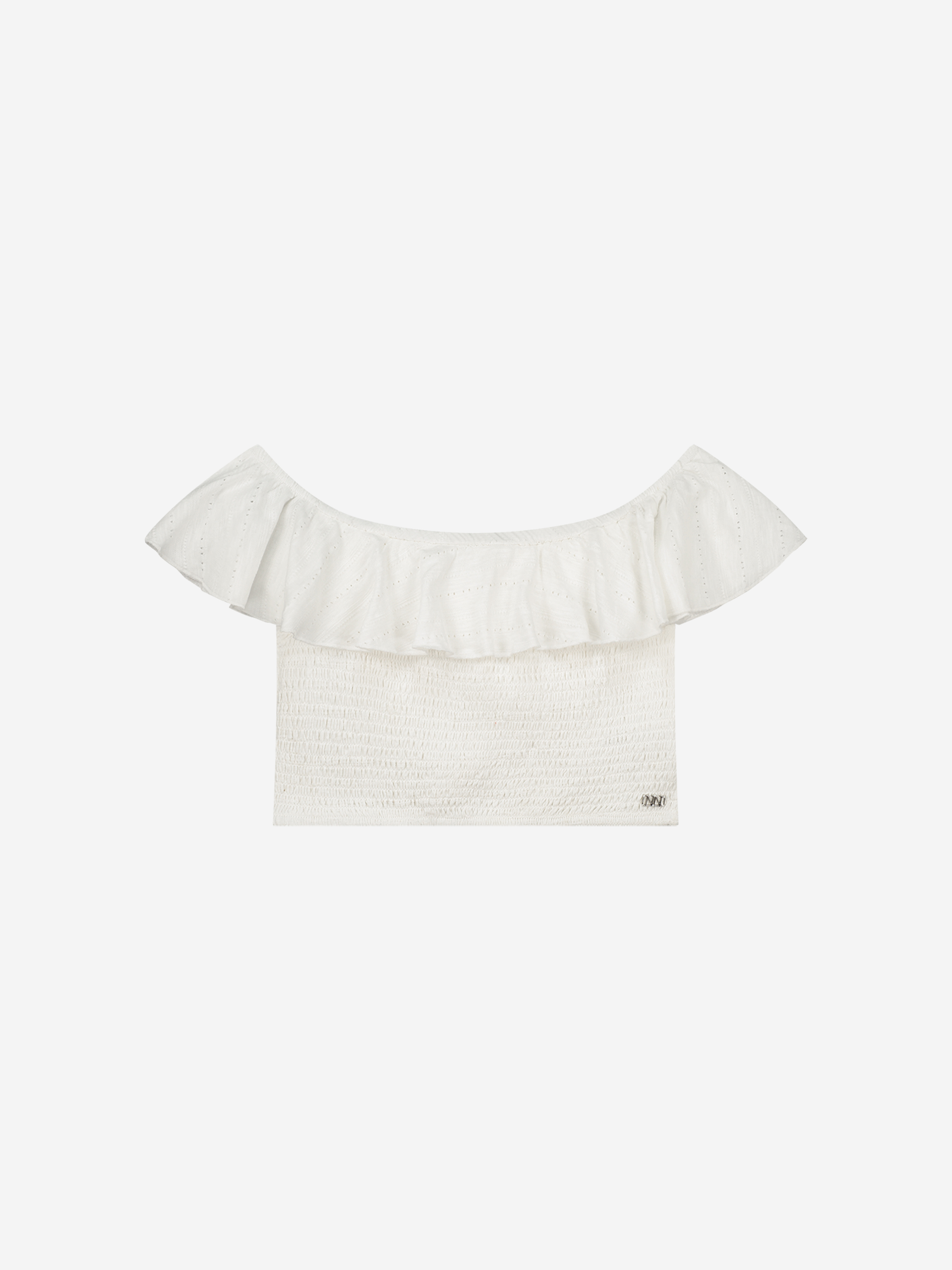 Off-shoulder korte top met smokwerk