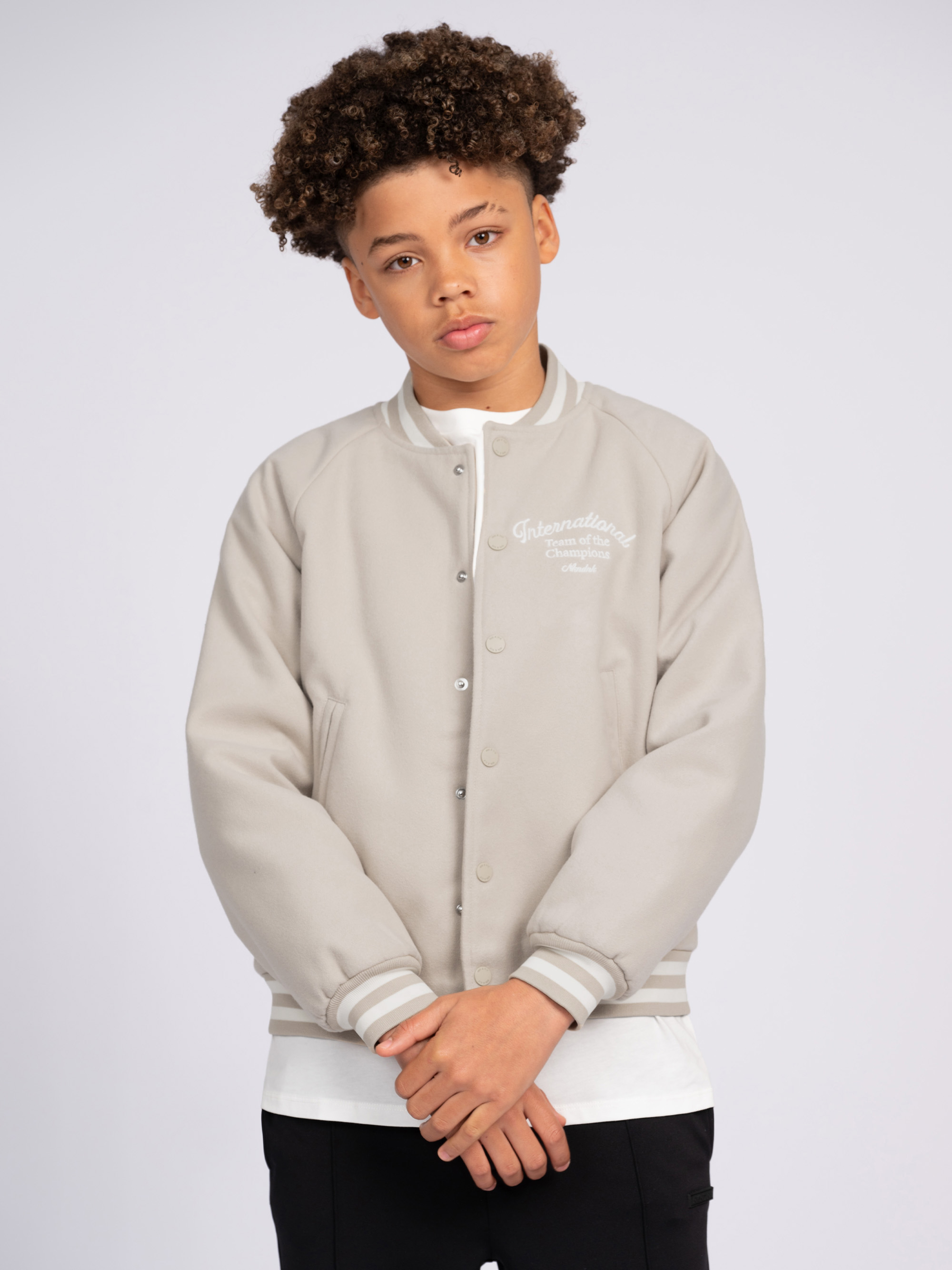 Bomber jacket with graphic text