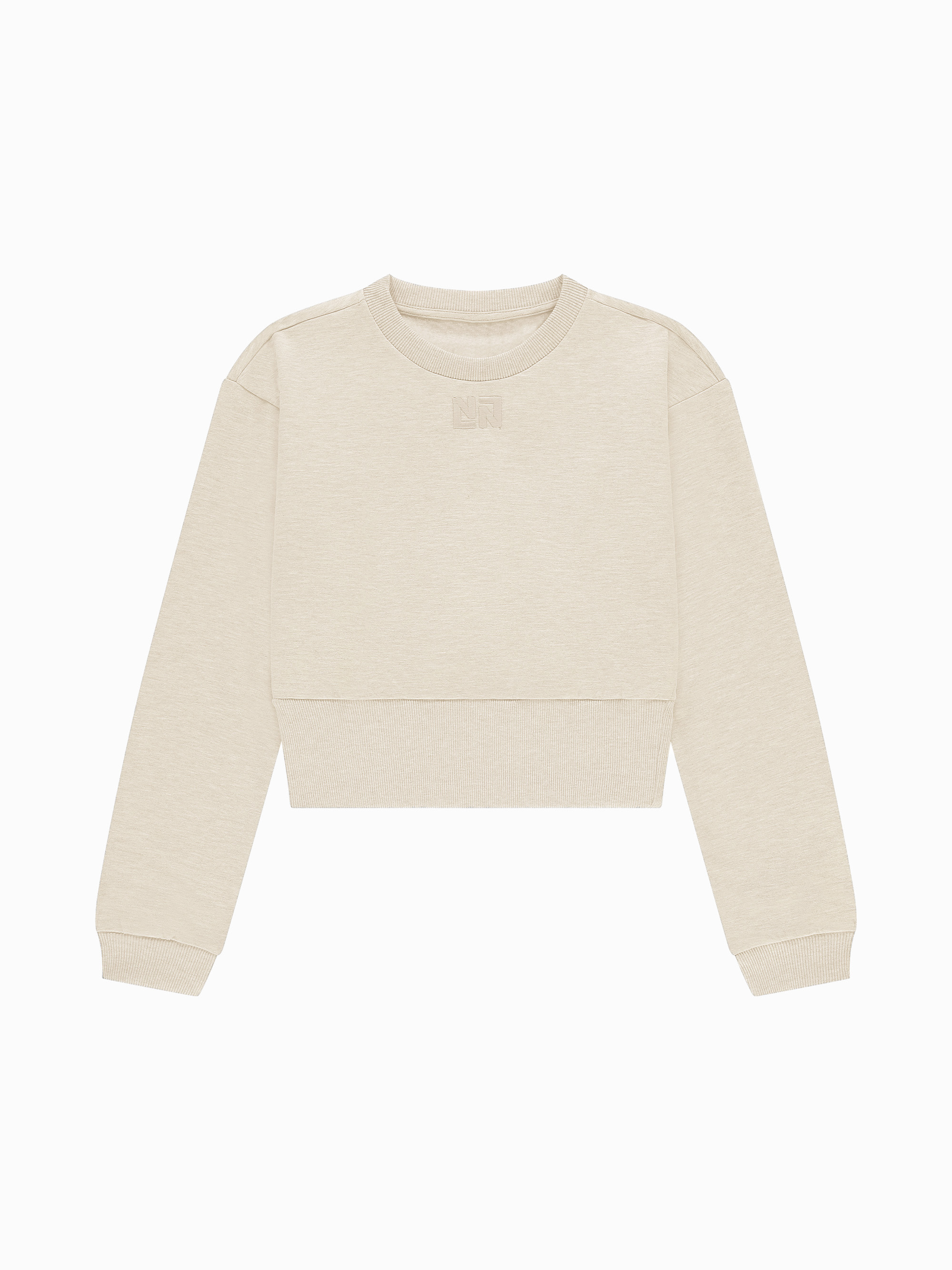 Cropped sweater with wide elastic waistband