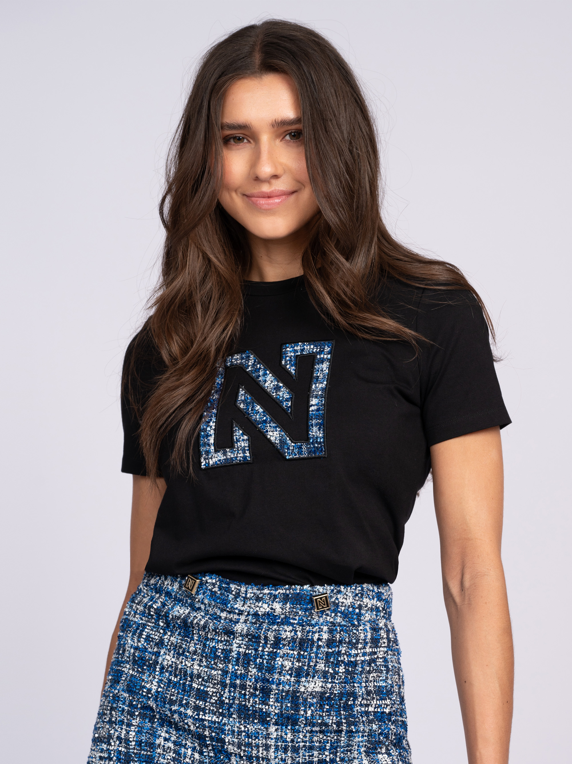 T-shirt met tweed N-logo