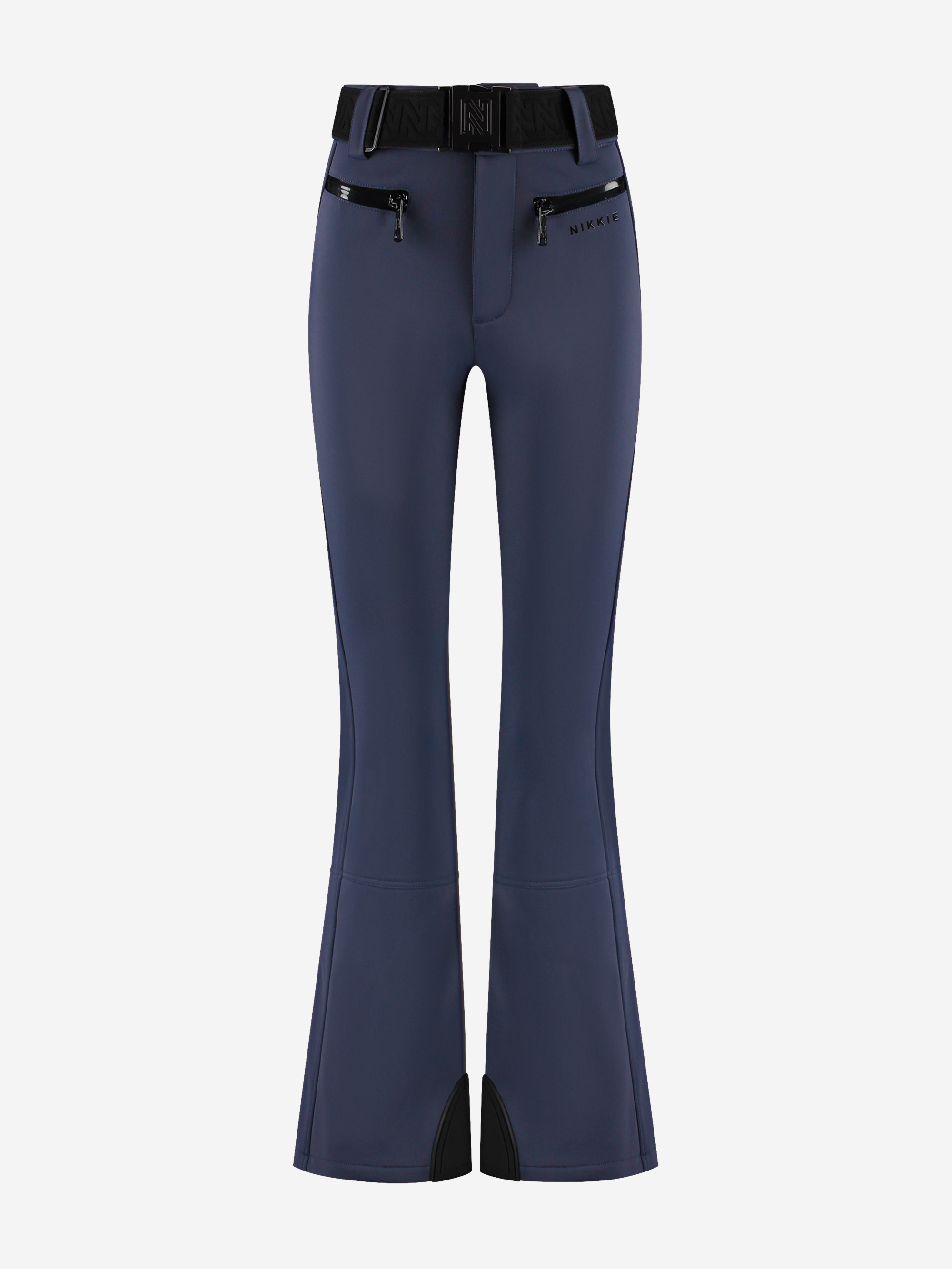 Ski pants with flared fit and adjustable belt