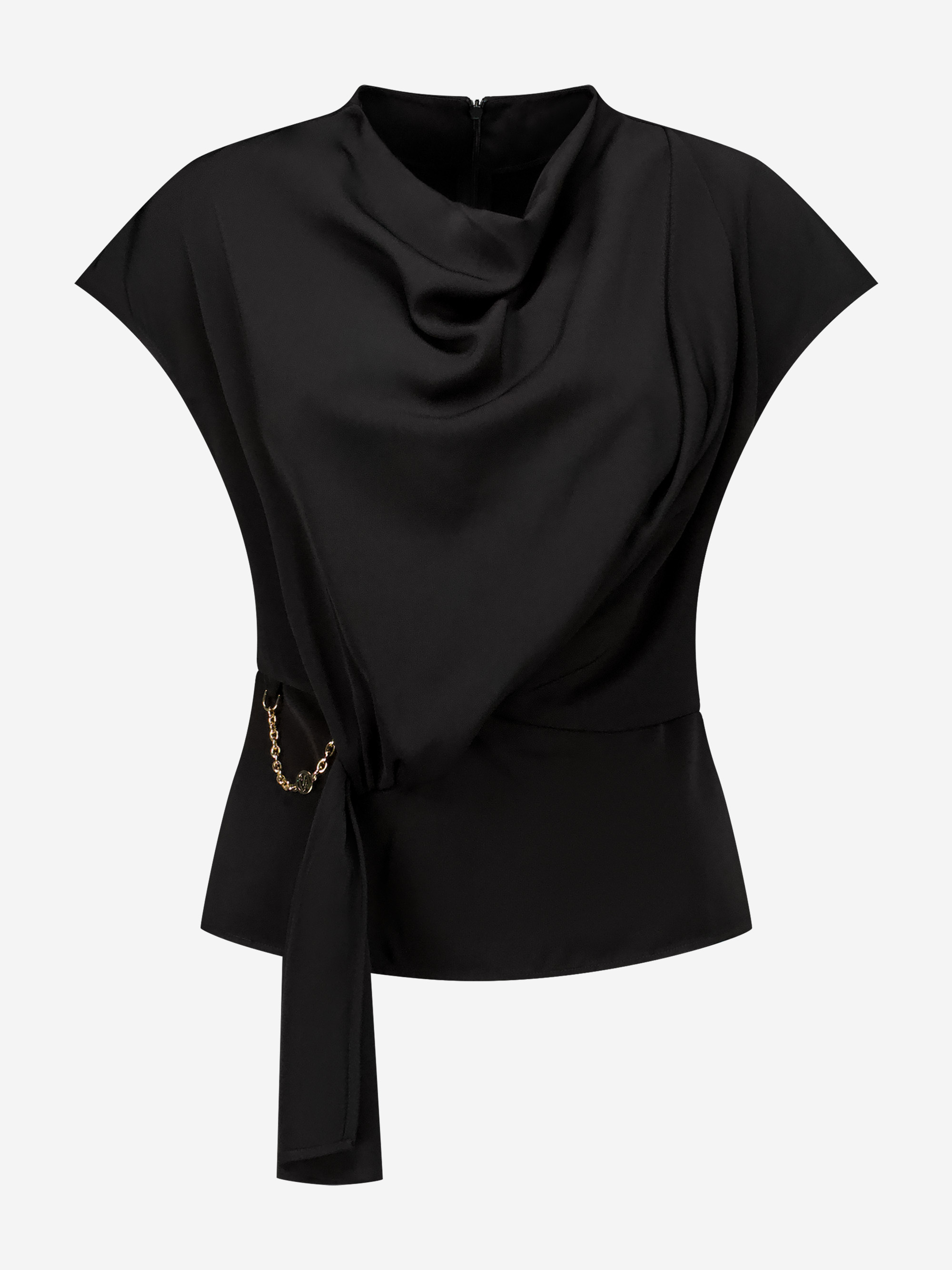 Loose top with twisted knot detail and chain accent