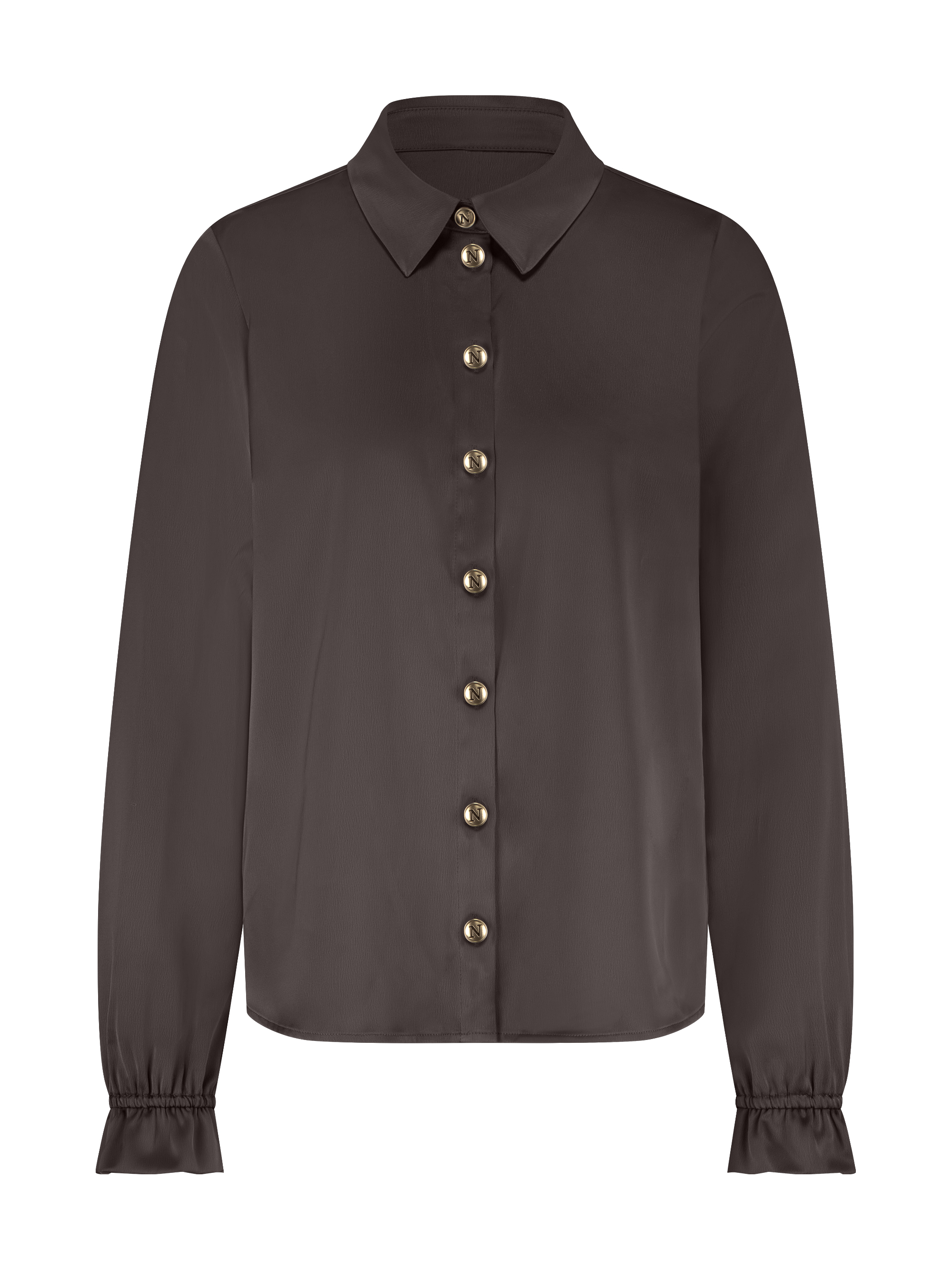 Satin-look blouse with flared sleeves