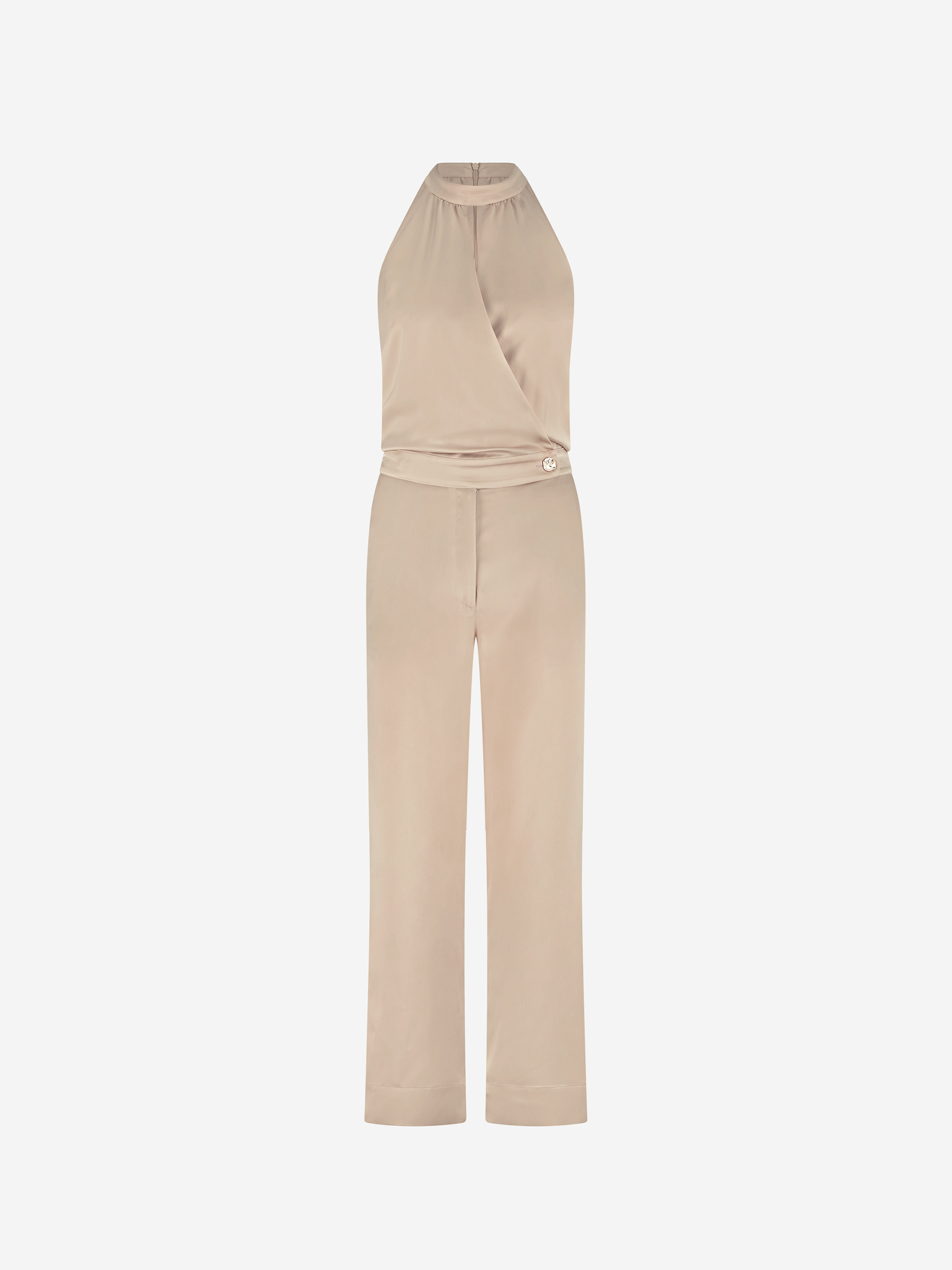 Satin jumpsuit with halter neck