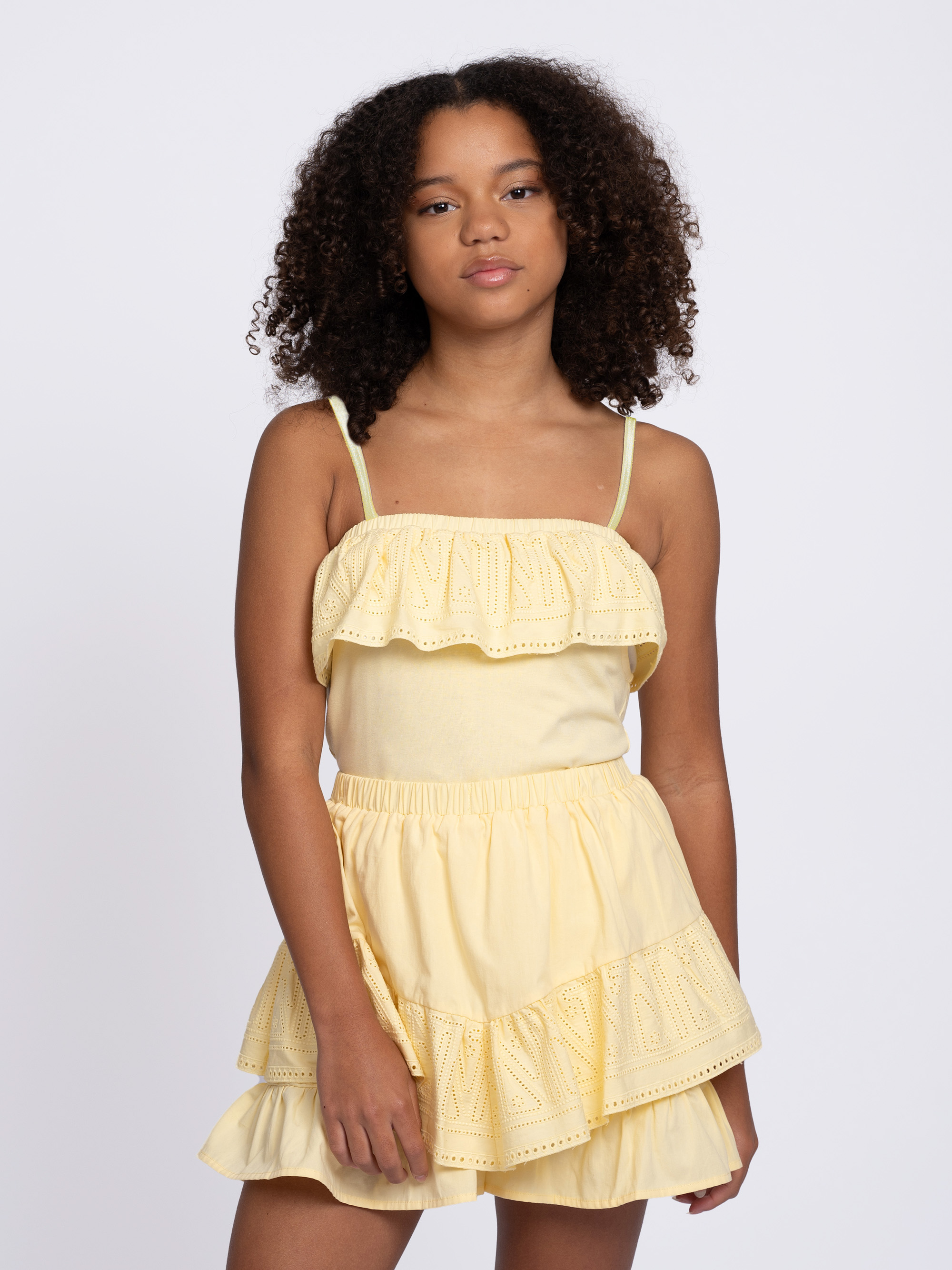 Layered A-line skort with embroidery