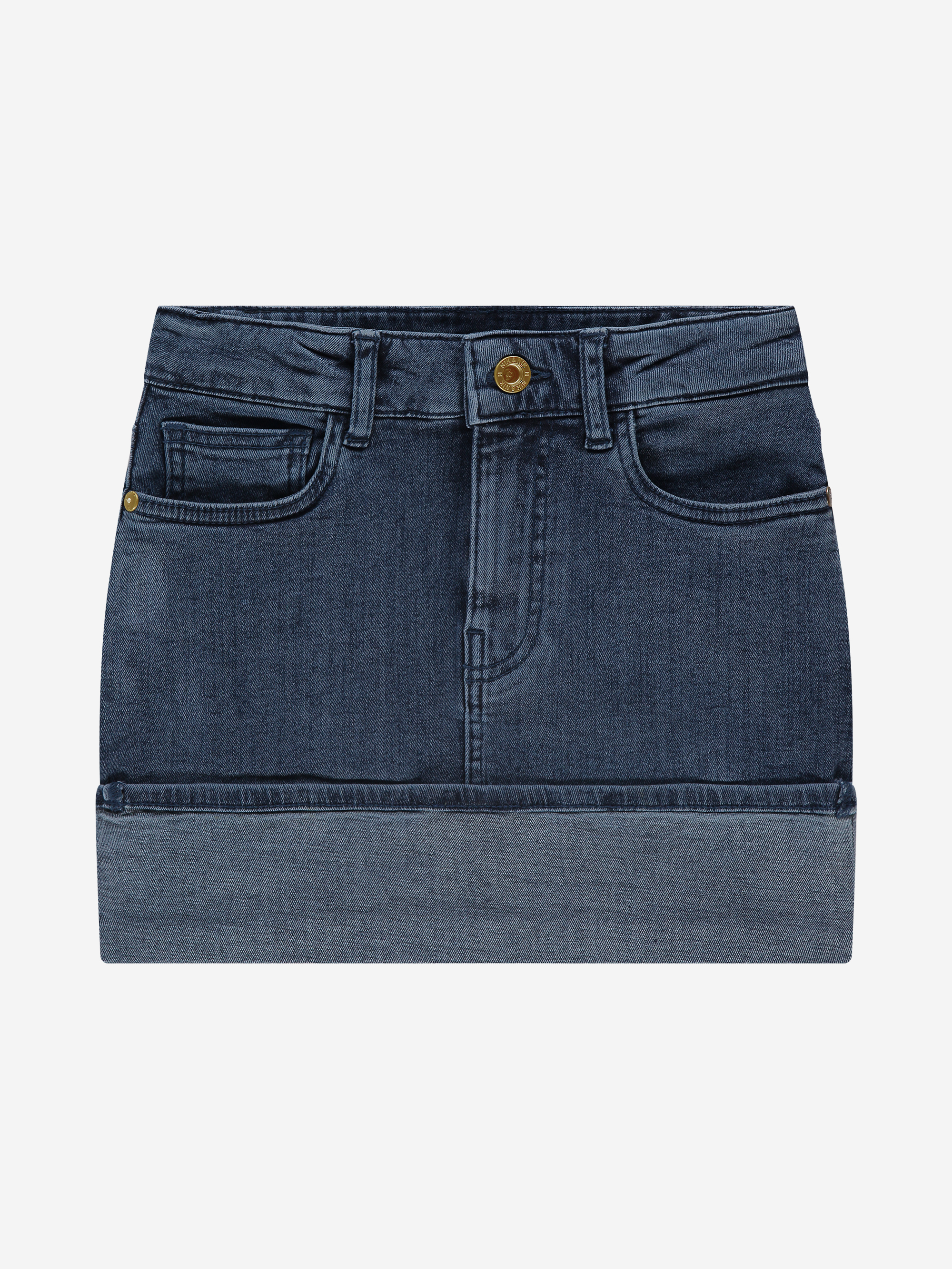 Short denim skirt with folded edge