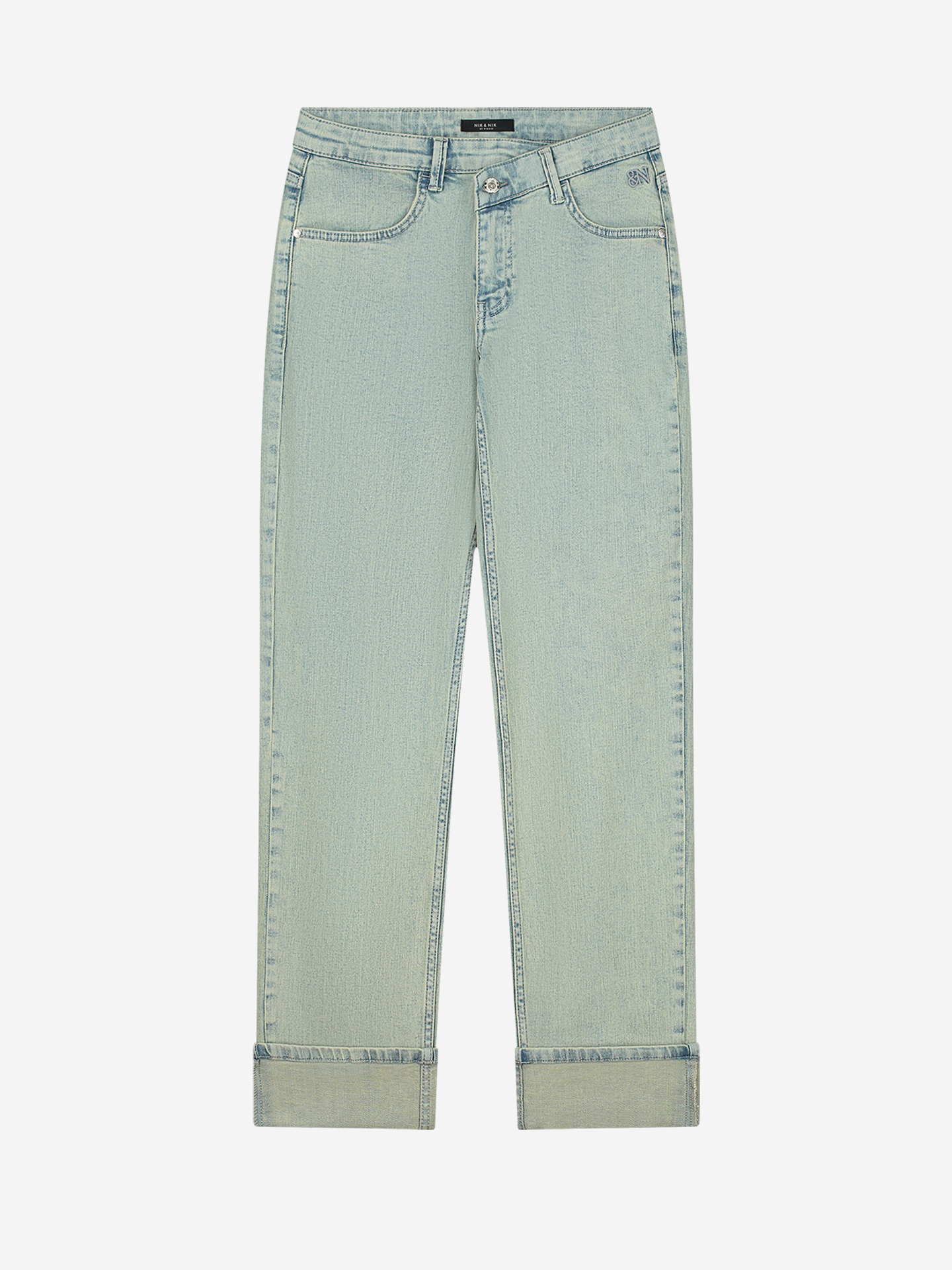 Straight jeans with asymmetric zipper