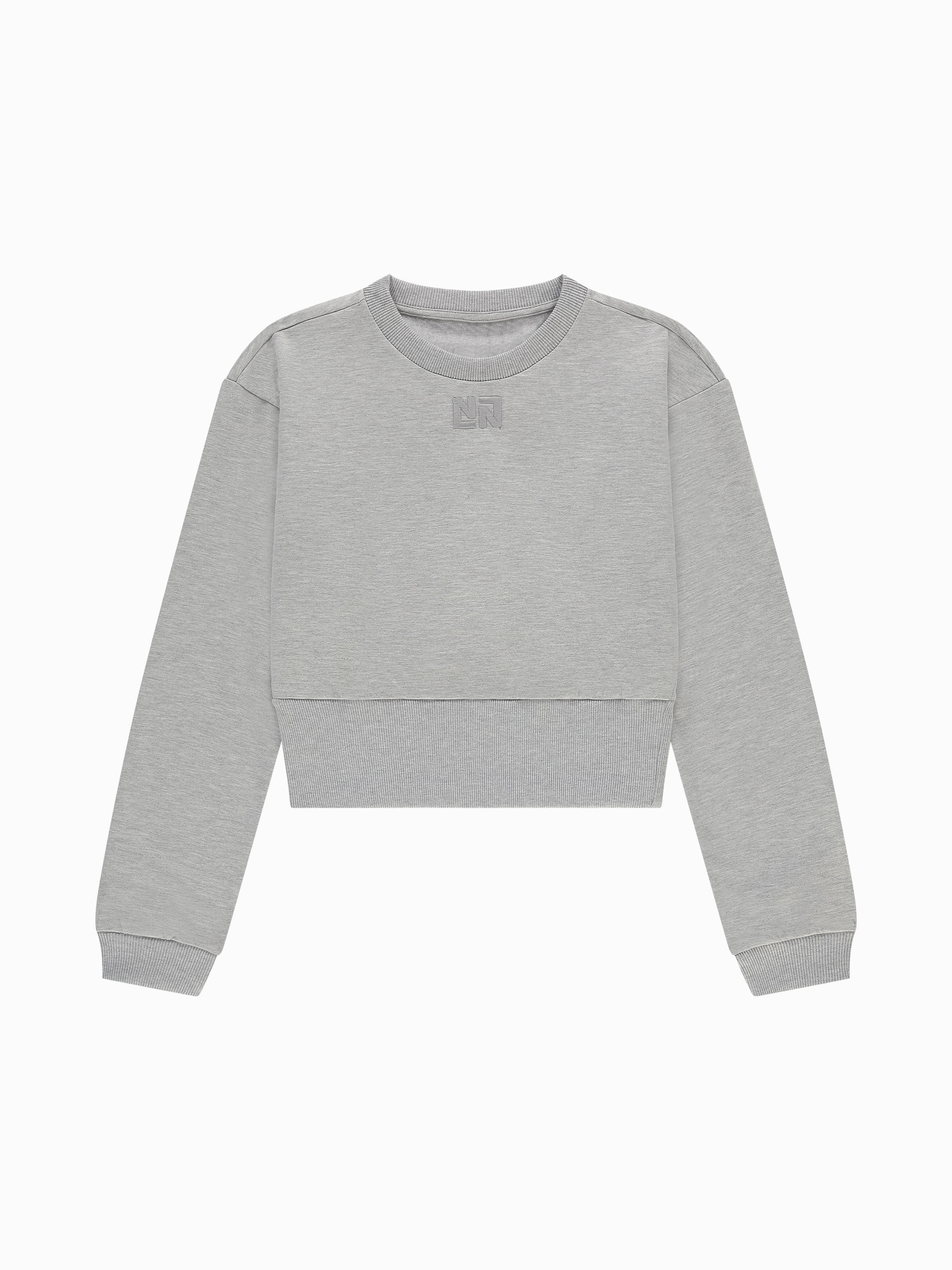 Cropped sweater with wide elastic waistband