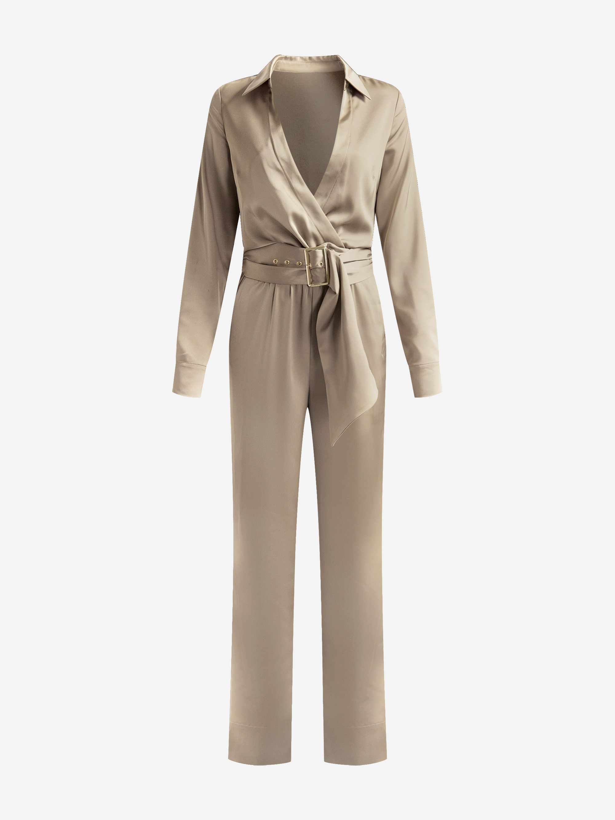 Satin look jumpsuit with belt