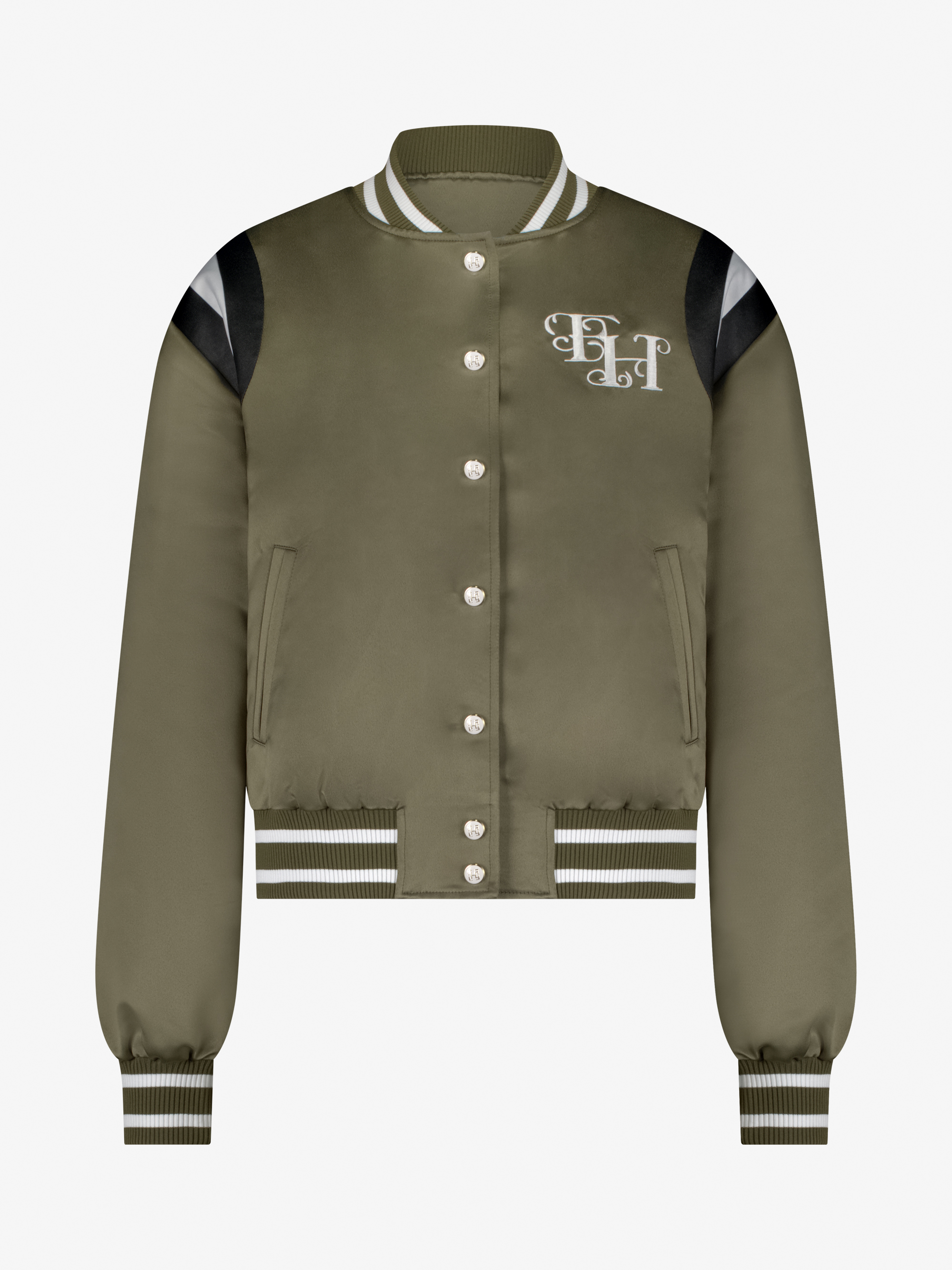 Bomber jacket with embroidered logo and striped details