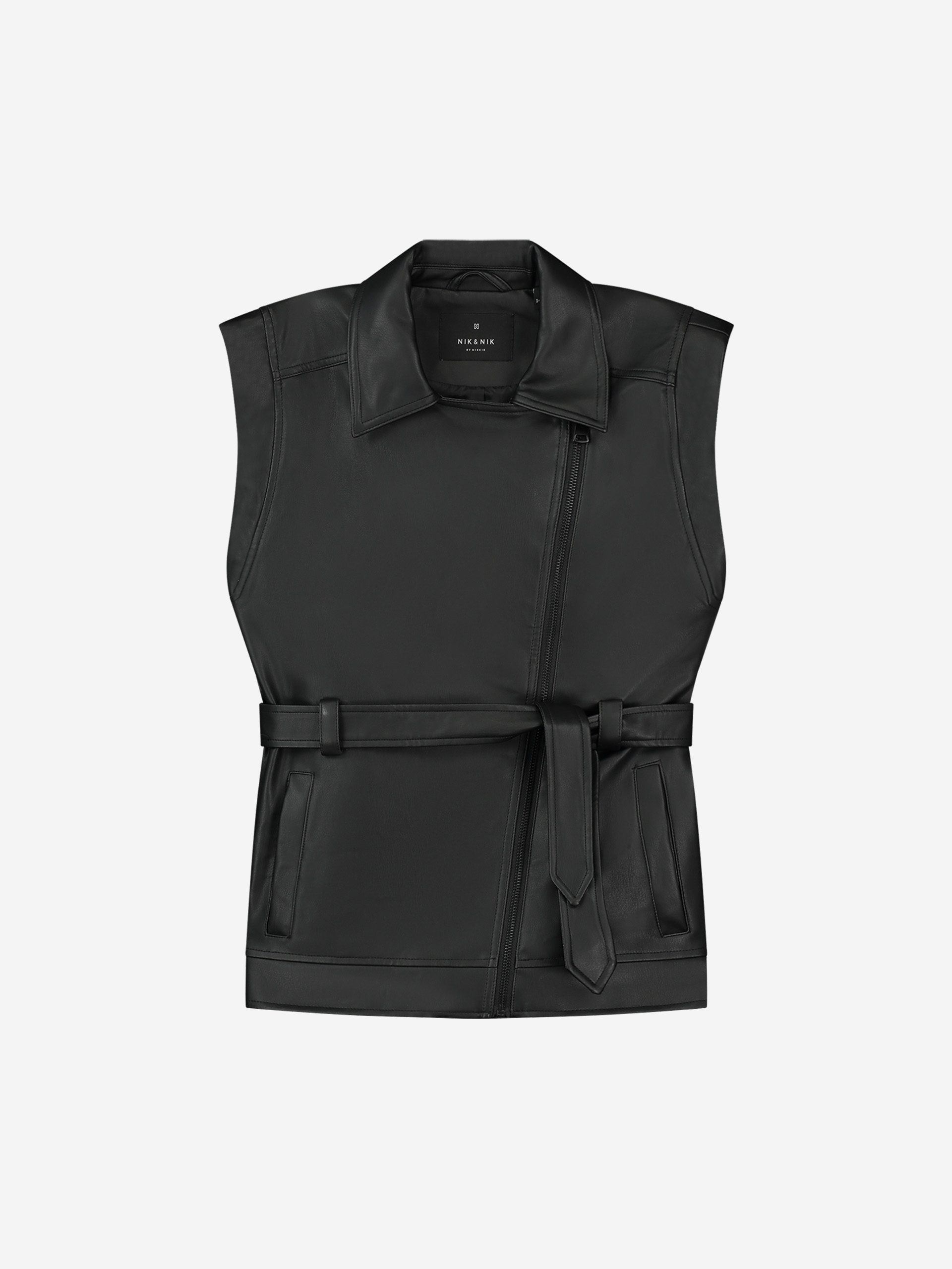 Vegan leather gilet met ceintuur
