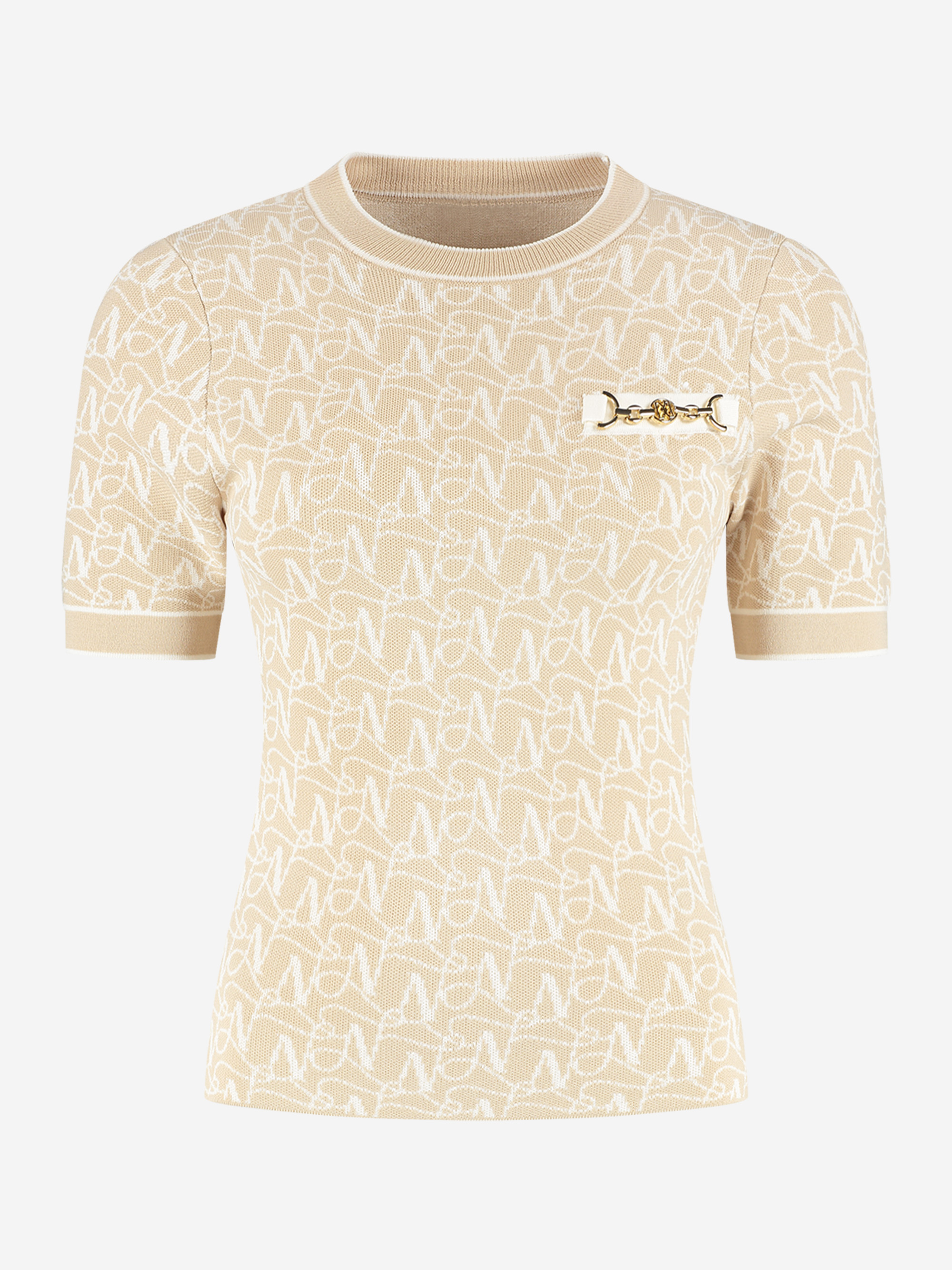 Fitted top with logo pattern and chain detail