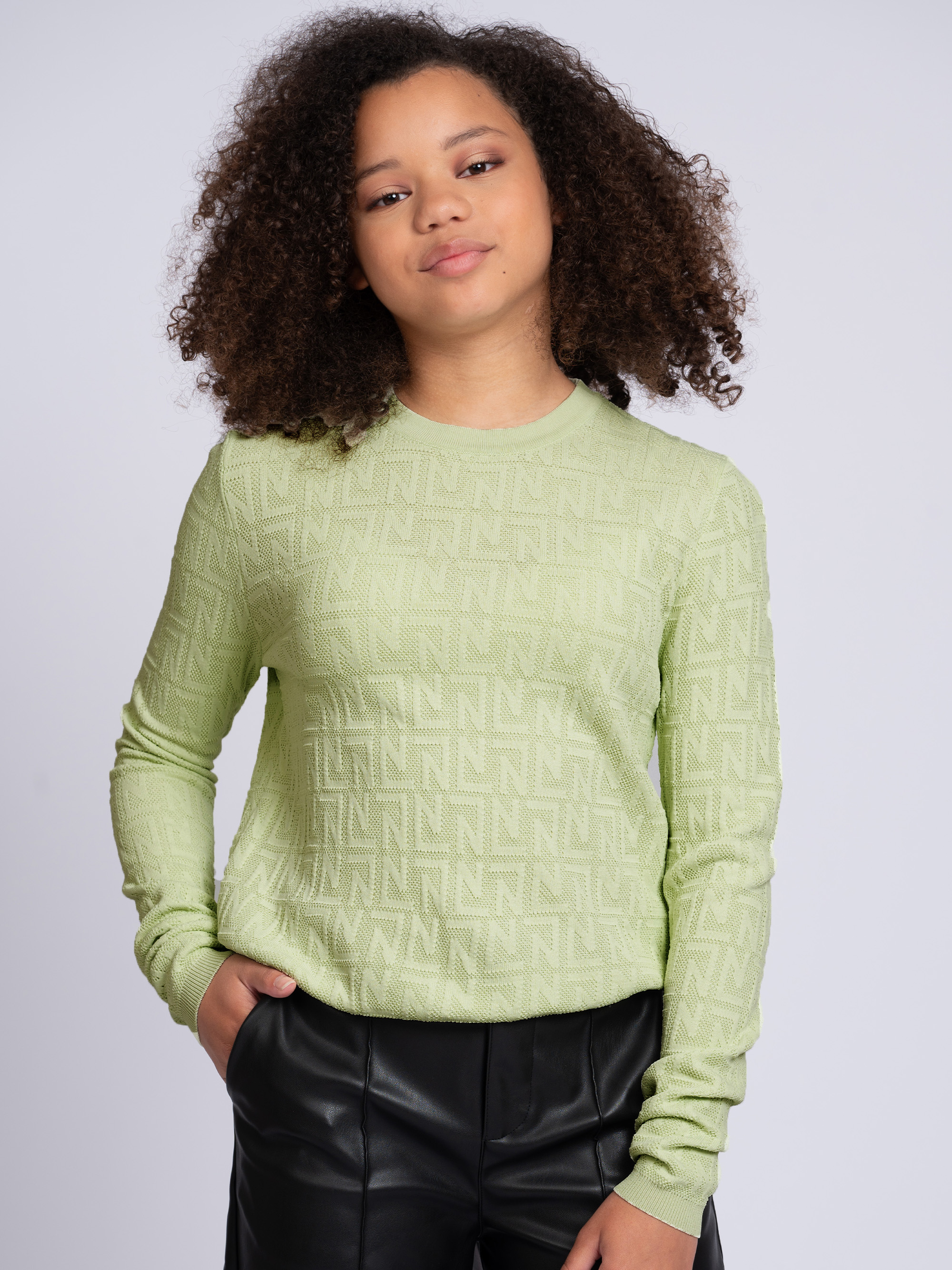 Ajour knitted top with logo pattern
