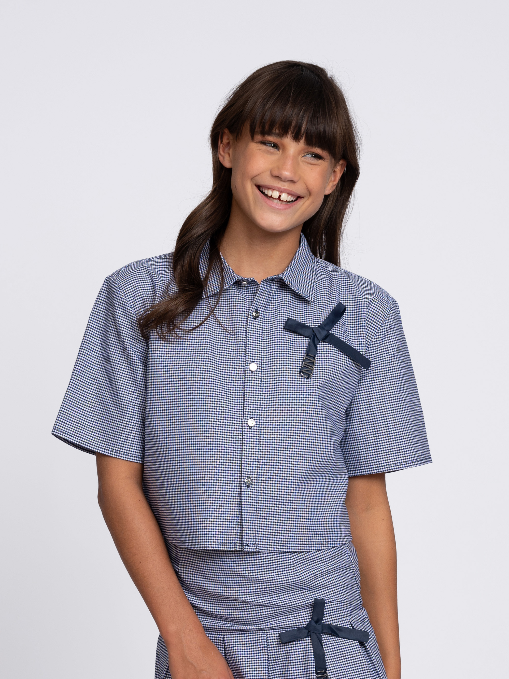 Korte geruite blouse met strik detail