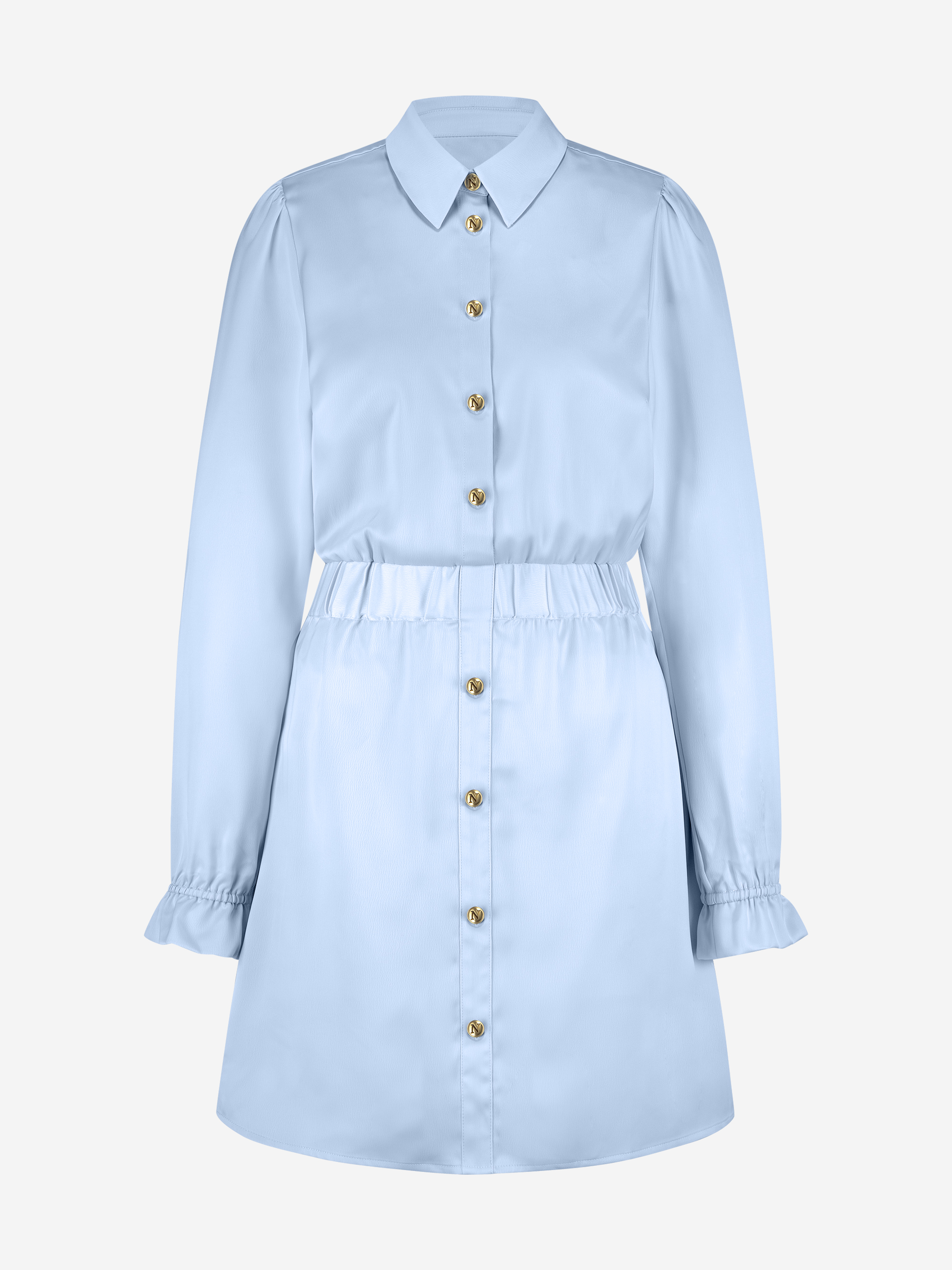 Satin look dress with elastic waistband and N-buttons