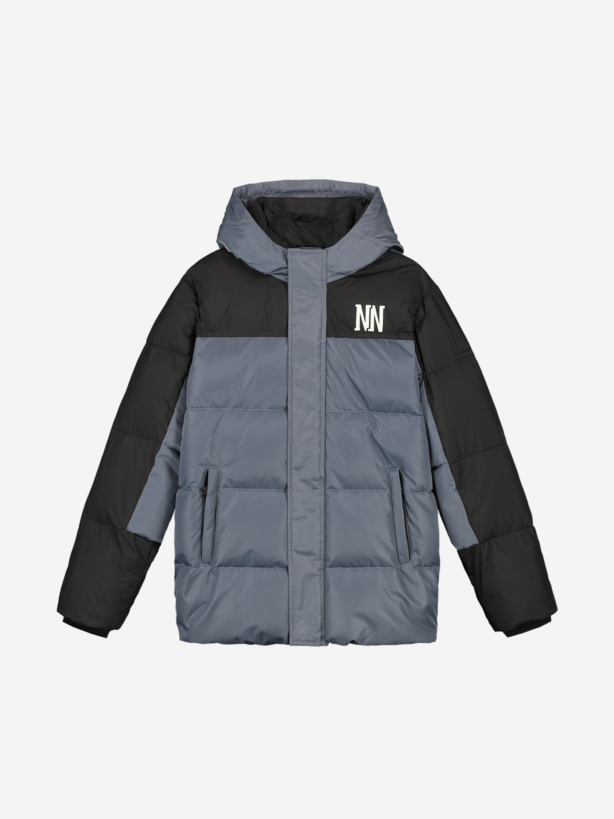 Puffer jacket with hood and logo